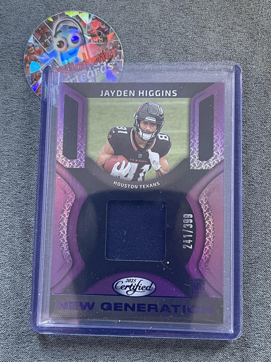 2025 Panini Certified #NGJ-JHS Jayden Higgins Jerseys Mirror Purple #/399 Texans