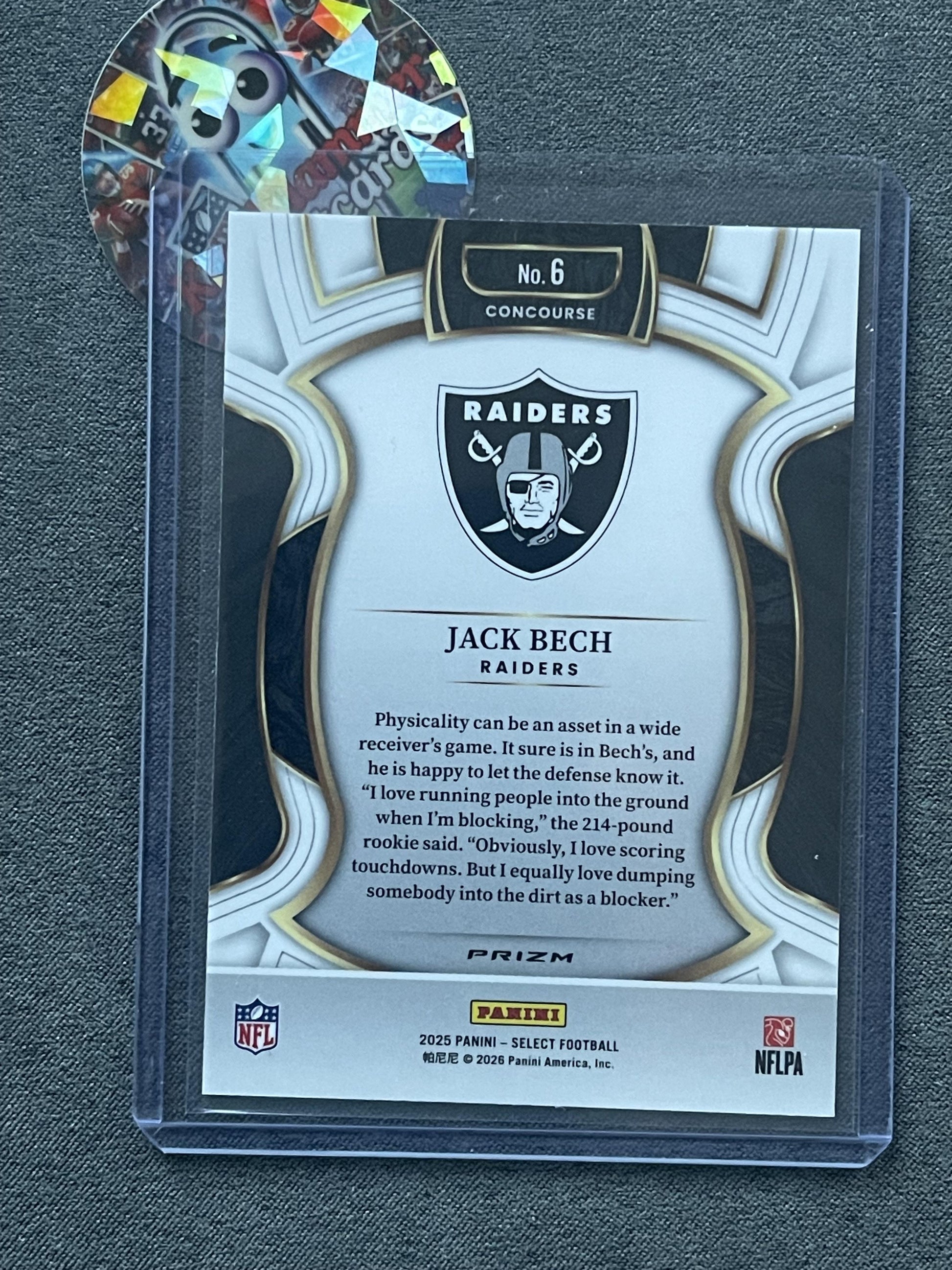 2025 Panini Select #6 Jack Bech Red & Blue Shock Las Vegas Raiders RC