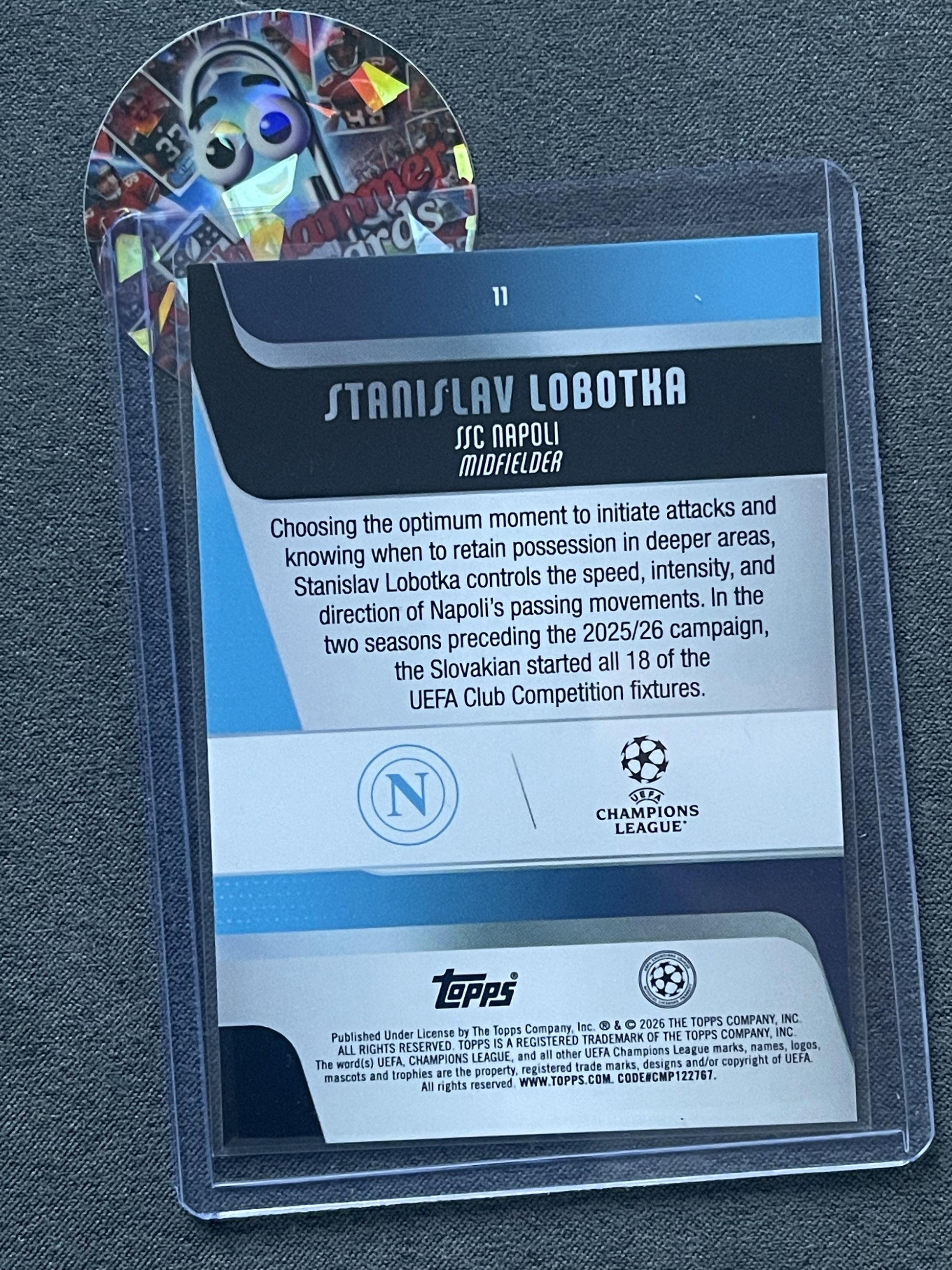 2025-26 Topps UEFA Club Competitions #11 Stanislav Lobotka Black & White Holo #/75 Napoli SN