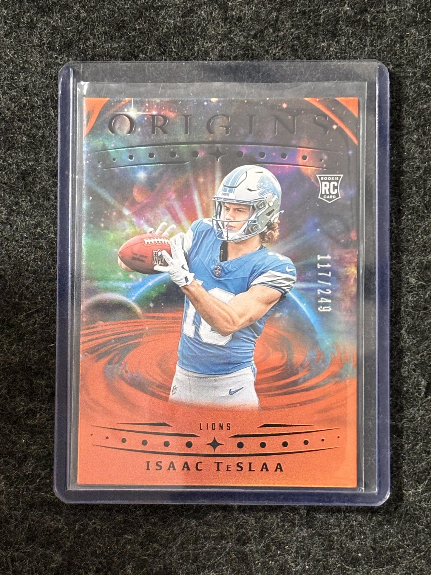 2025 Panini Origins #118 Isaac TeSlaa Holo Orange #/249 Detroit Lions SN,RC
