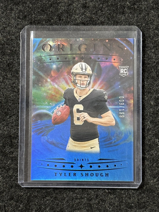 2025 Panini Origins #117 Tyler Shough Holo Blue #/199 New Orleans Saints SN,RC