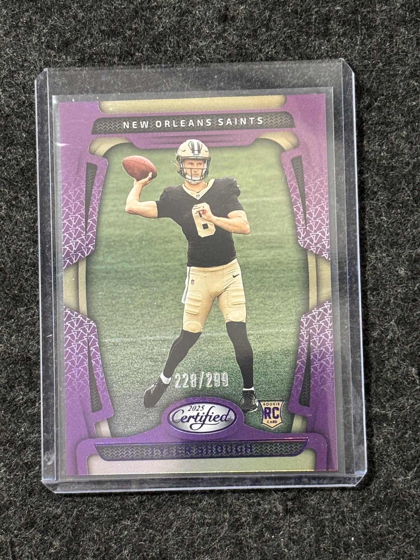 2025 Panini Certified #102 Tyler Shough Mirror Purple #/299 New Orleans Saints SN,RC
