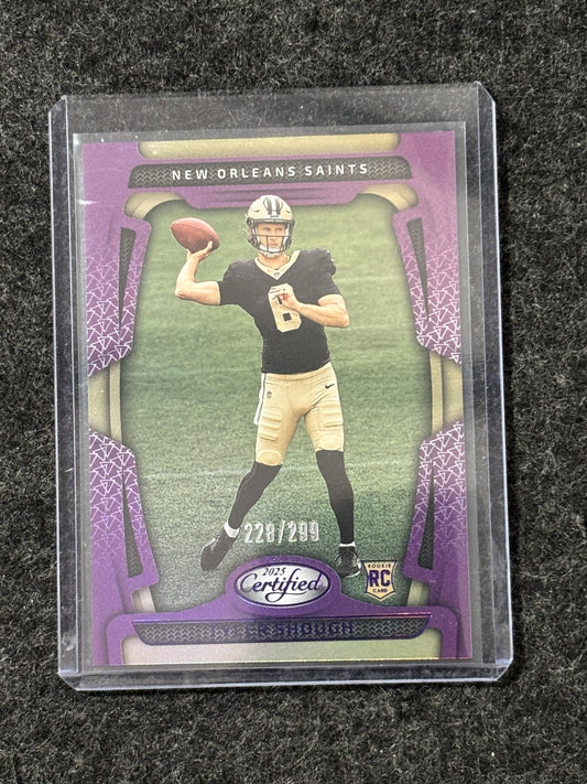 2025 Panini Certified #102 Tyler Shough Mirror Purple #/299 New Orleans Saints SN,RC