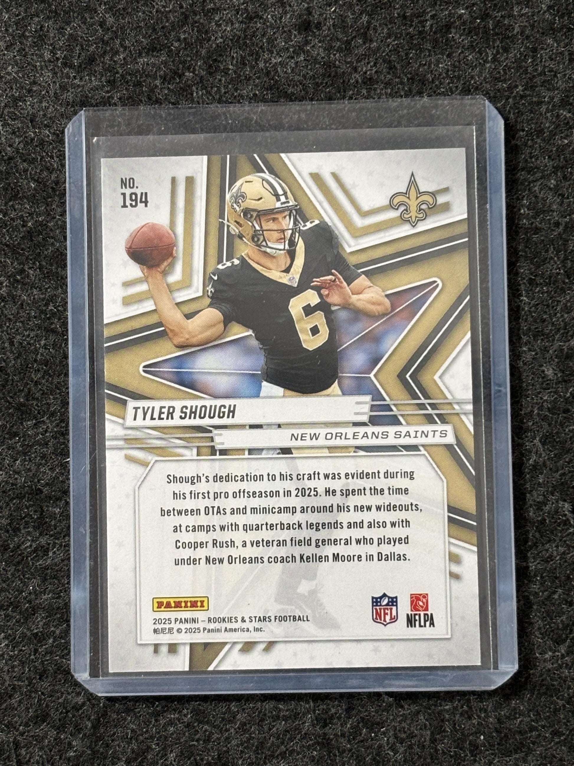 2025 Panini Rookies & Stars #194 Tyler Shough Orange #/249 New Orleans Saints SN,RC