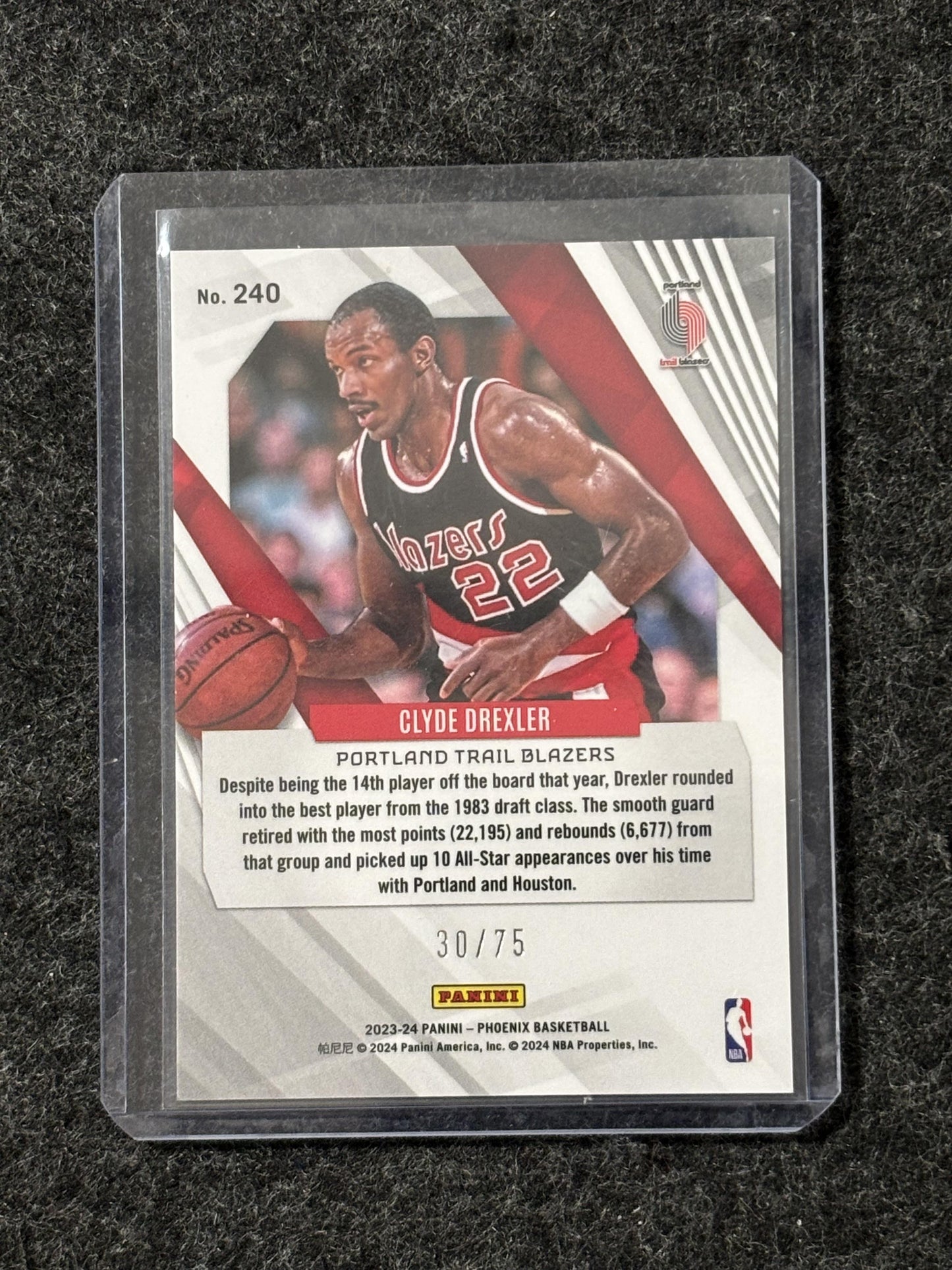 2023-24 Panini Phoenix #240 Clyde Drexler Lava #/75 Portland Trail Blazers SN