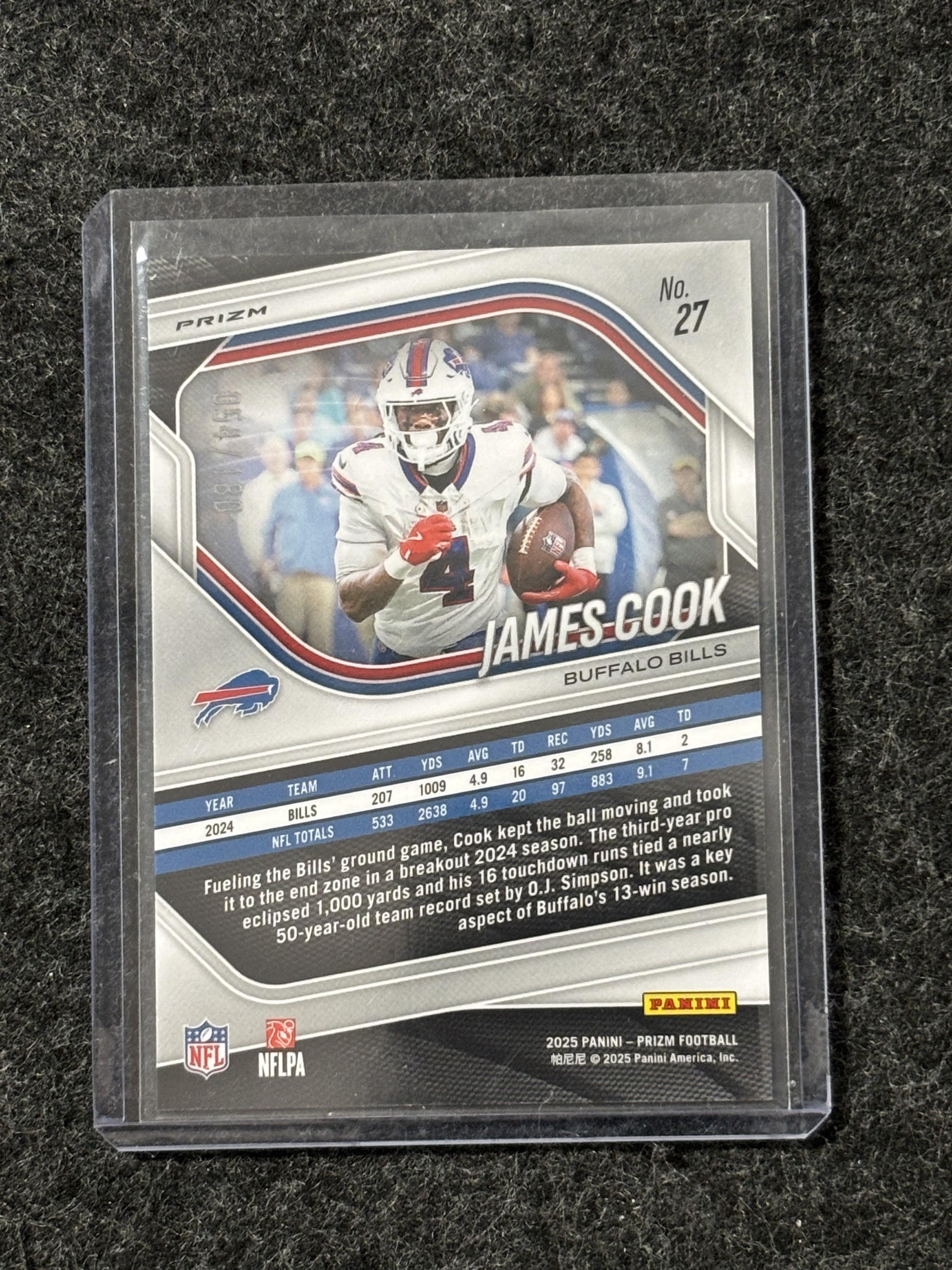 2025 Panini Prizm #27 James Cook Pigskin #/180 Buffalo Bills SN