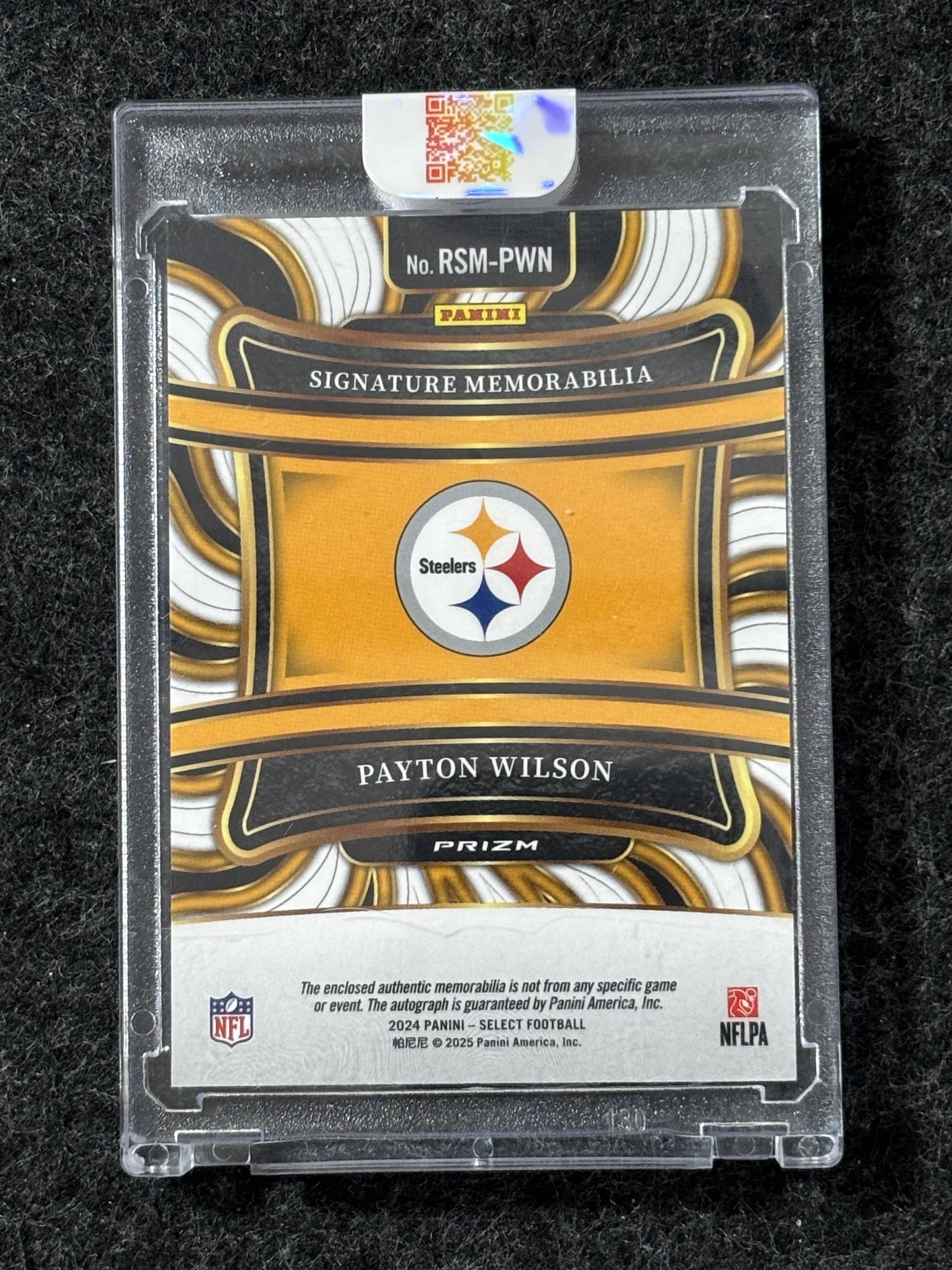 2024 Panini Select #RSM-PWN Payton Wilson Rookie Signature Memorabilia Red Wave Prizm Pittsburgh Steelers MEM,AU
