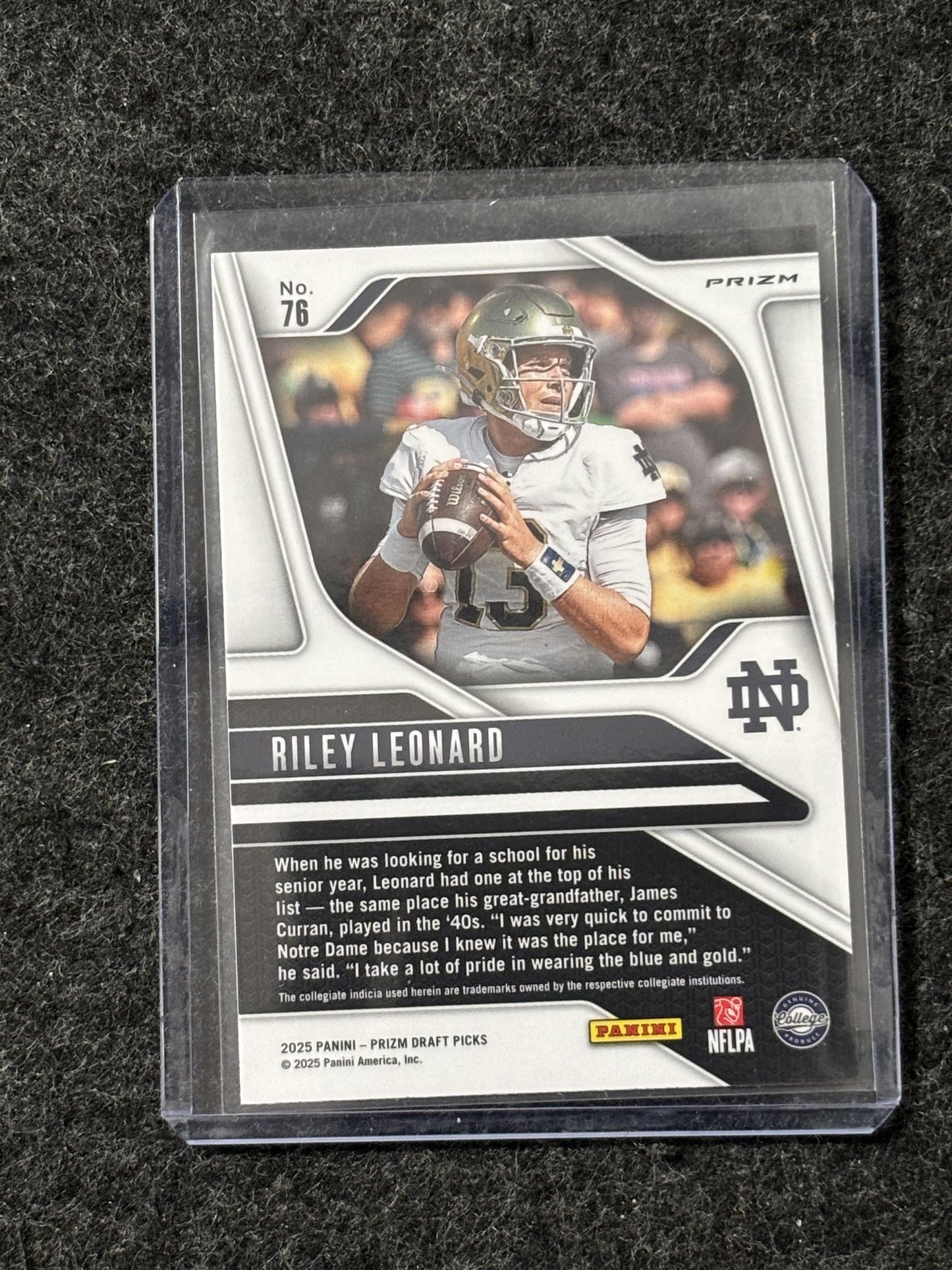 2025 Panini Prizm Draft Picks #76 Riley Leonard Prizms Silver Notre Dame Fighting Irish