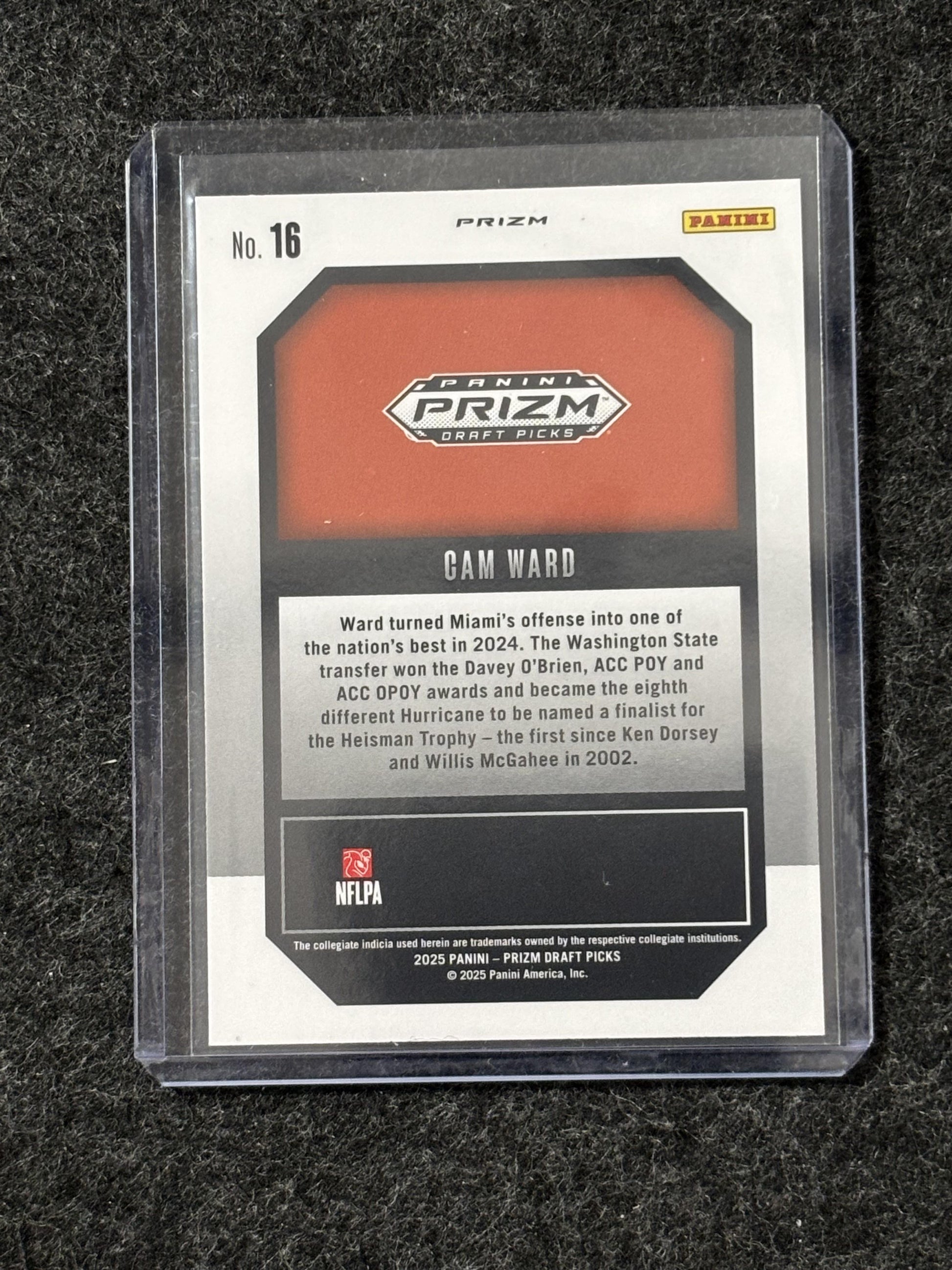 2025 Panini Prizm Draft Picks #16 Cam Ward New Recruits Gold Ice Miami Hurricanes