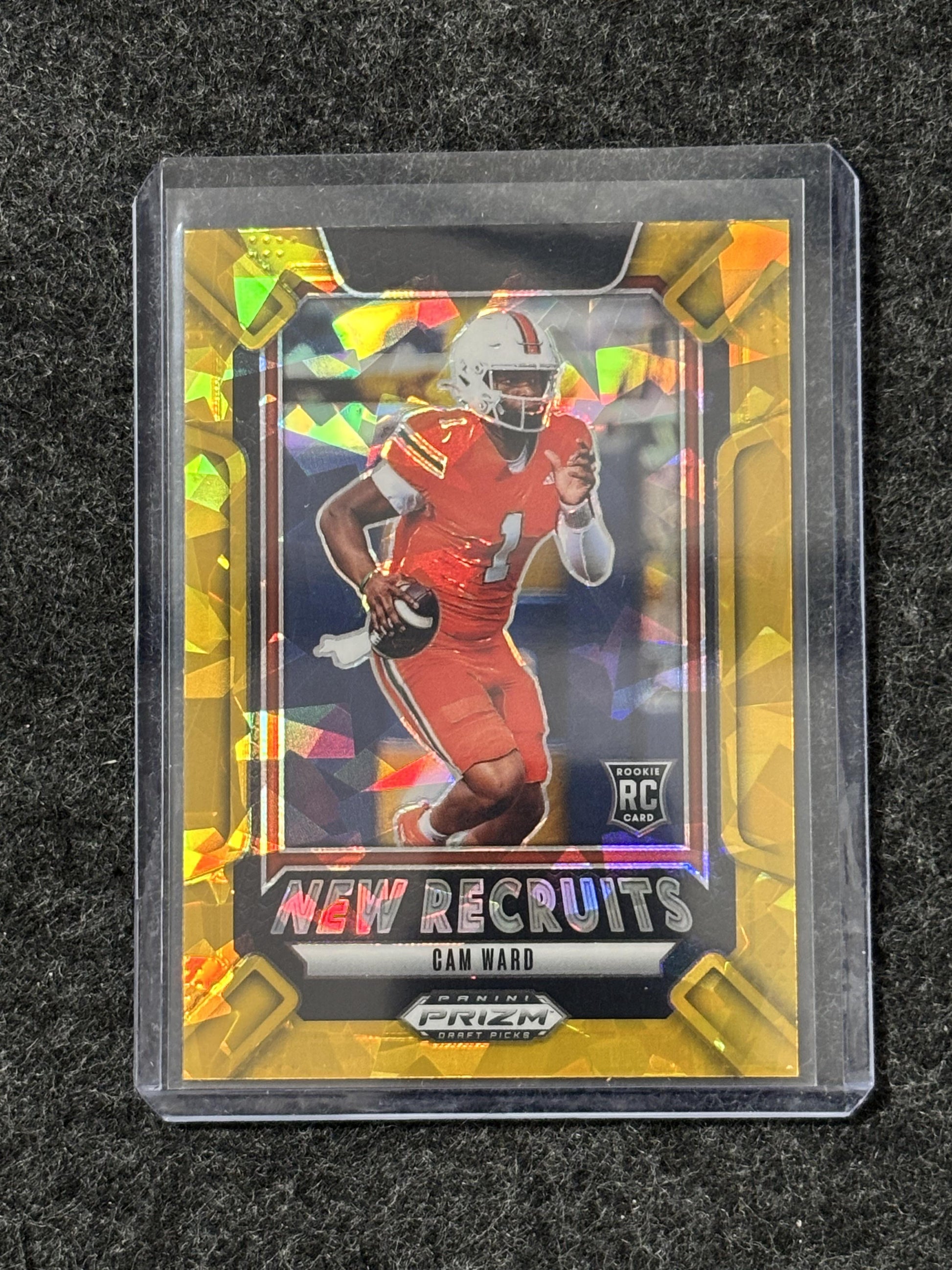 2025 Panini Prizm Draft Picks #16 Cam Ward New Recruits Gold Ice Miami Hurricanes