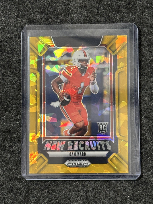 2025 Panini Prizm Draft Picks #16 Cam Ward New Recruits Gold Ice Miami Hurricanes