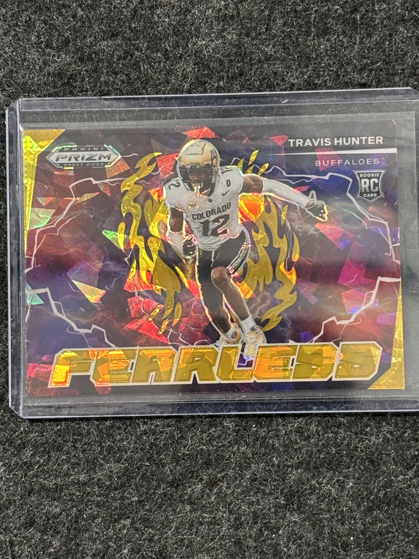 2025 Panini Prizm Draft Picks #F-THR Travis Hunter Fearless Gold Ice Colorado Buffaloes