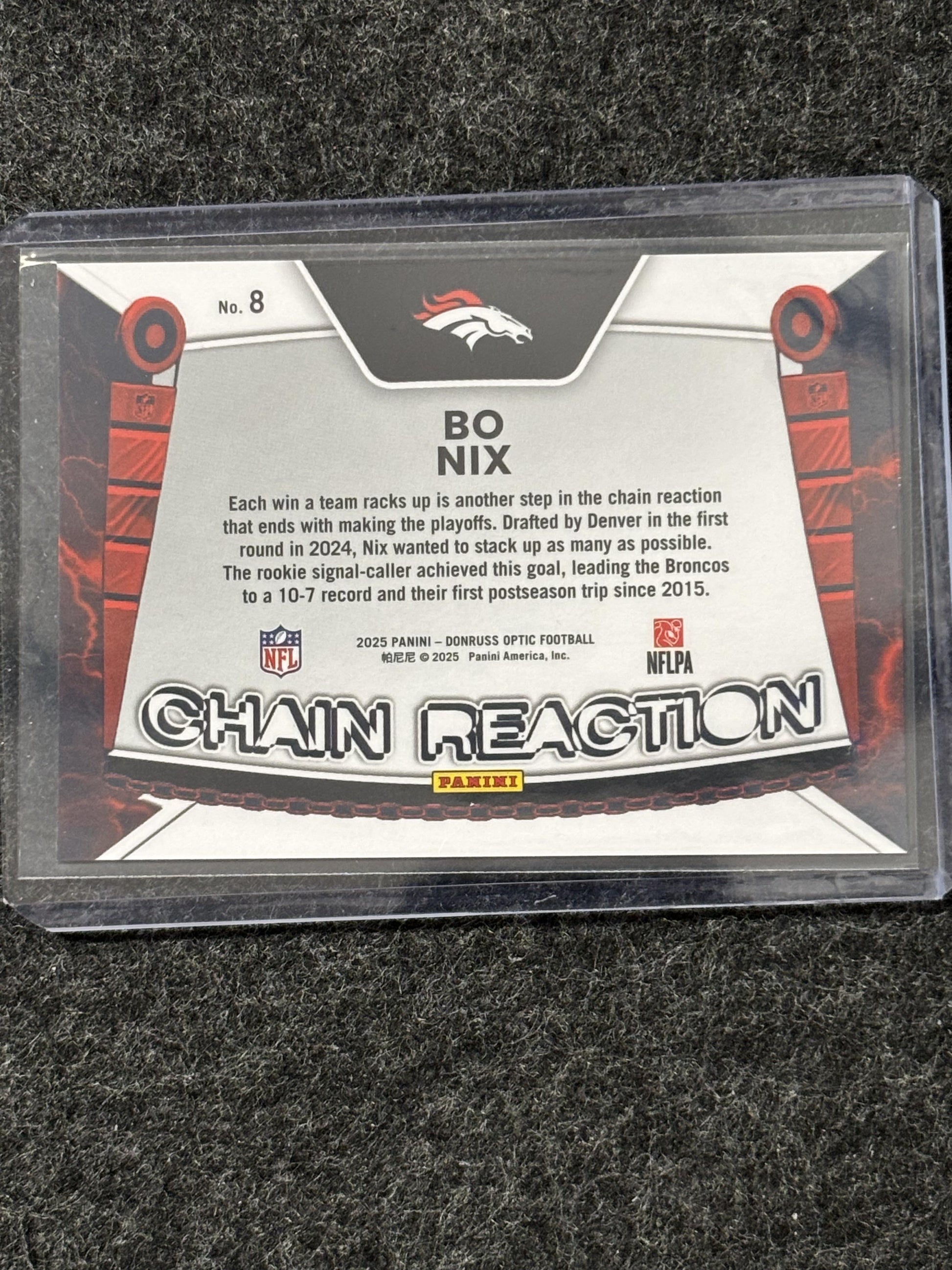 2025 Donruss Optic #8 Bo Nix Chain Reaction Denver Broncos