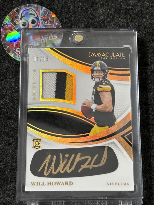 2025 Panini Immaculate Collection #REBH-WHD Will Howard Immaculate Rookie Eye Black Jersey Gold #/15 Pittsburgh Steelers SN,MEM,AU