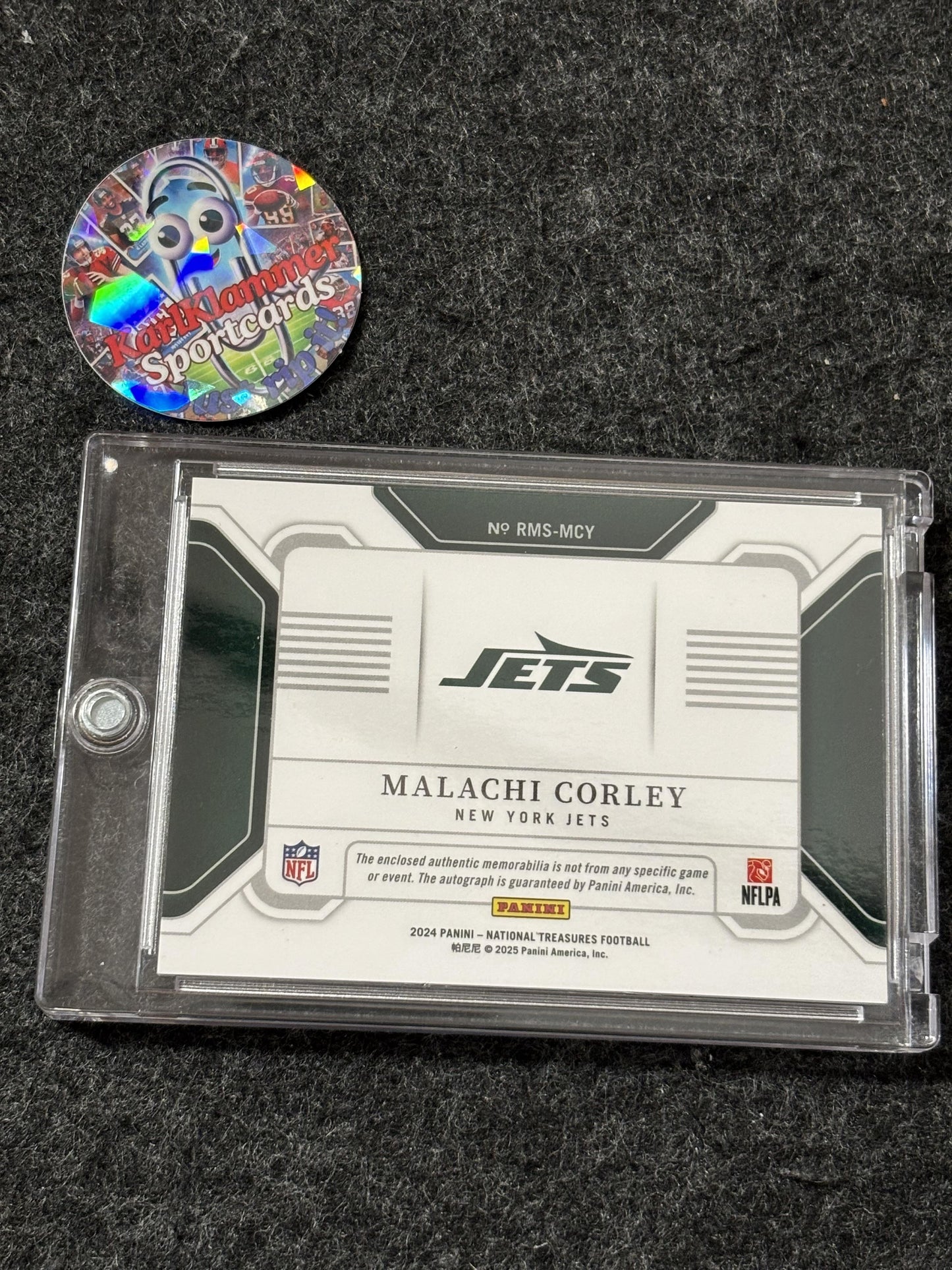 2024 Panini National Treasures #RMS-MCY Malachi Corley Rookie Material Signatures RPS #/99 New York Jets SN,MEM,AU