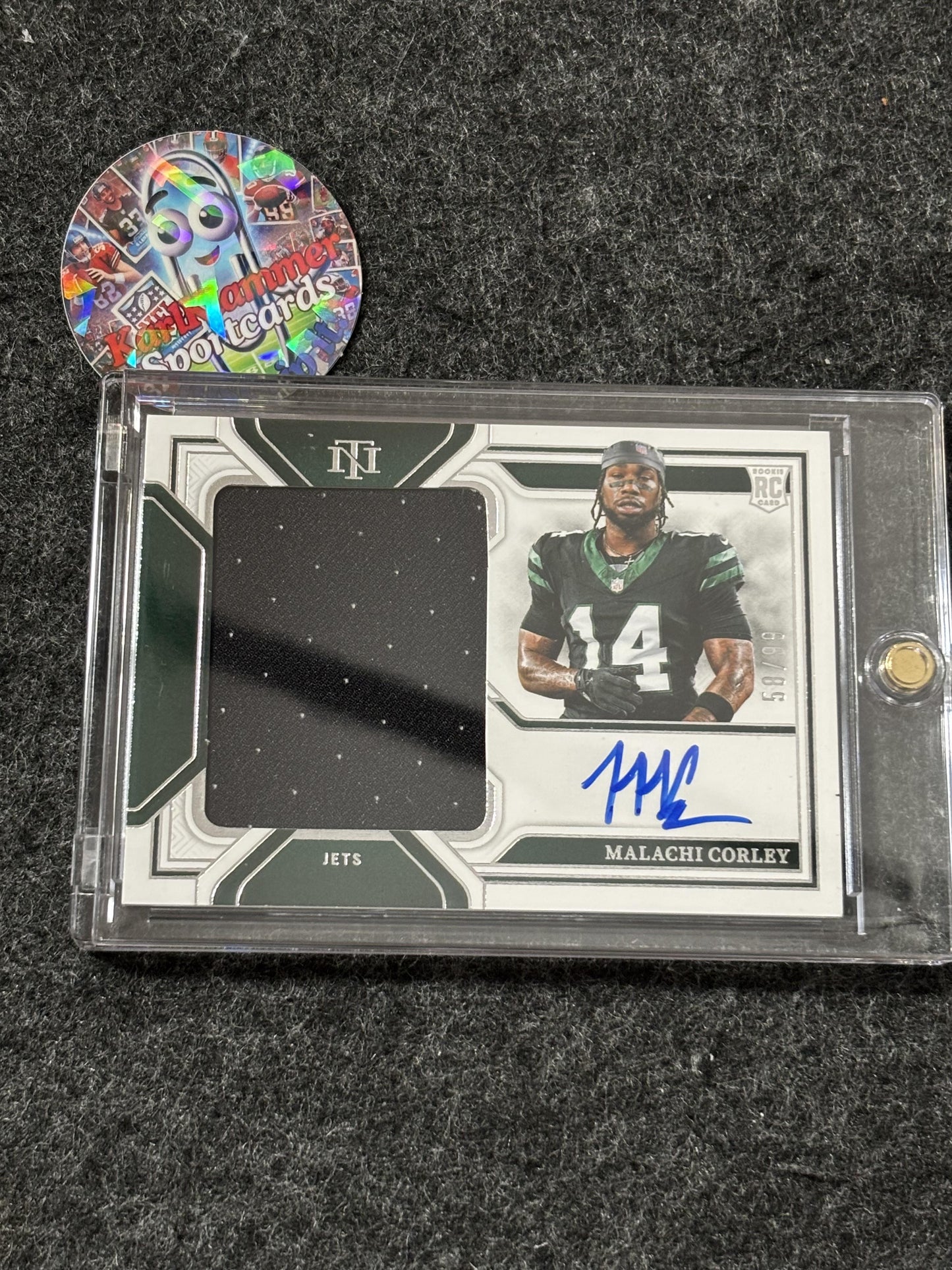 2024 Panini National Treasures #RMS-MCY Malachi Corley Rookie Material Signatures RPS #/99 New York Jets SN,MEM,AU
