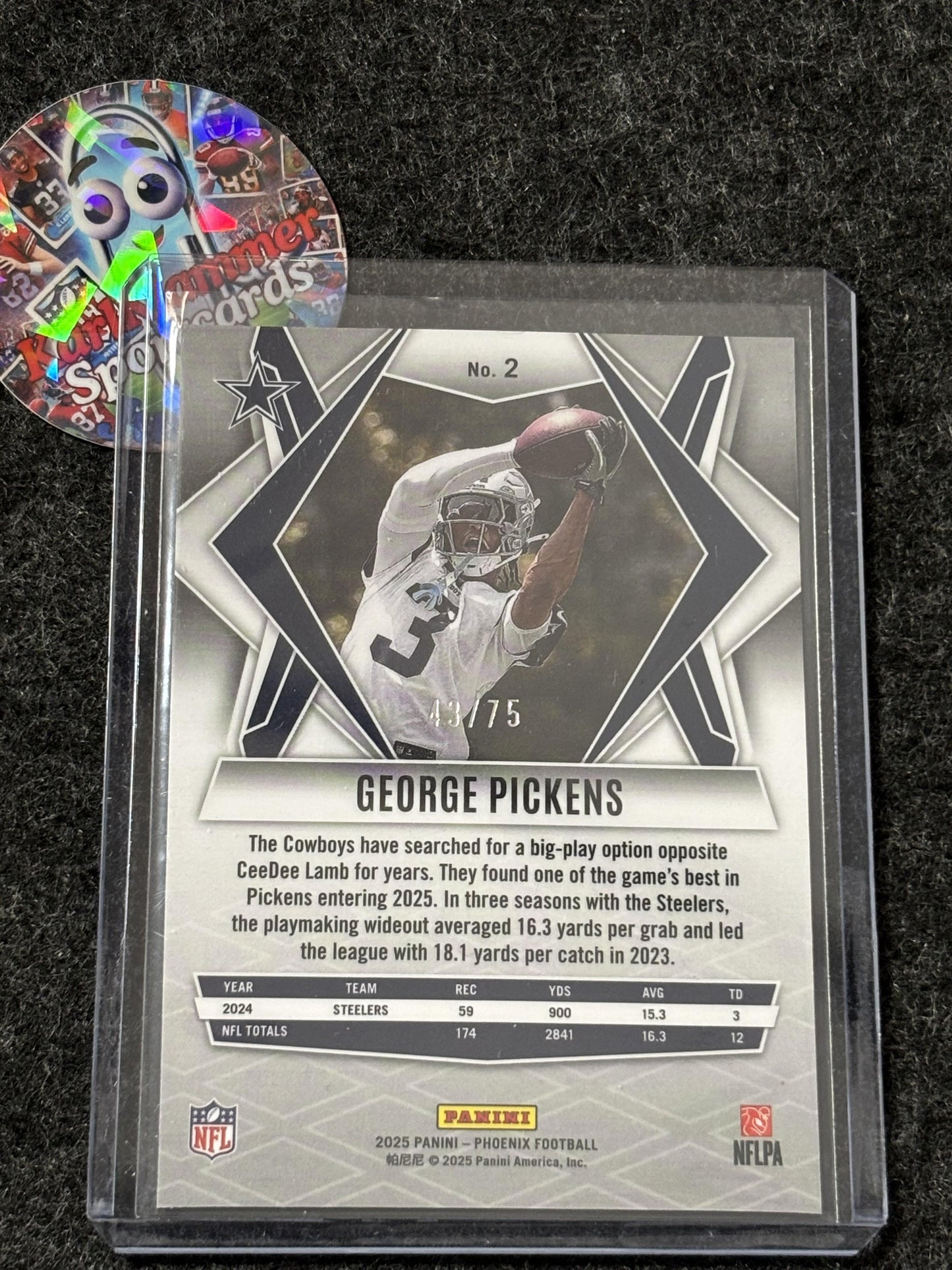 2025 Panini Phoenix #2 George Pickens Lime Green Mojo Prizm #/75 Dallas Cowboys SN