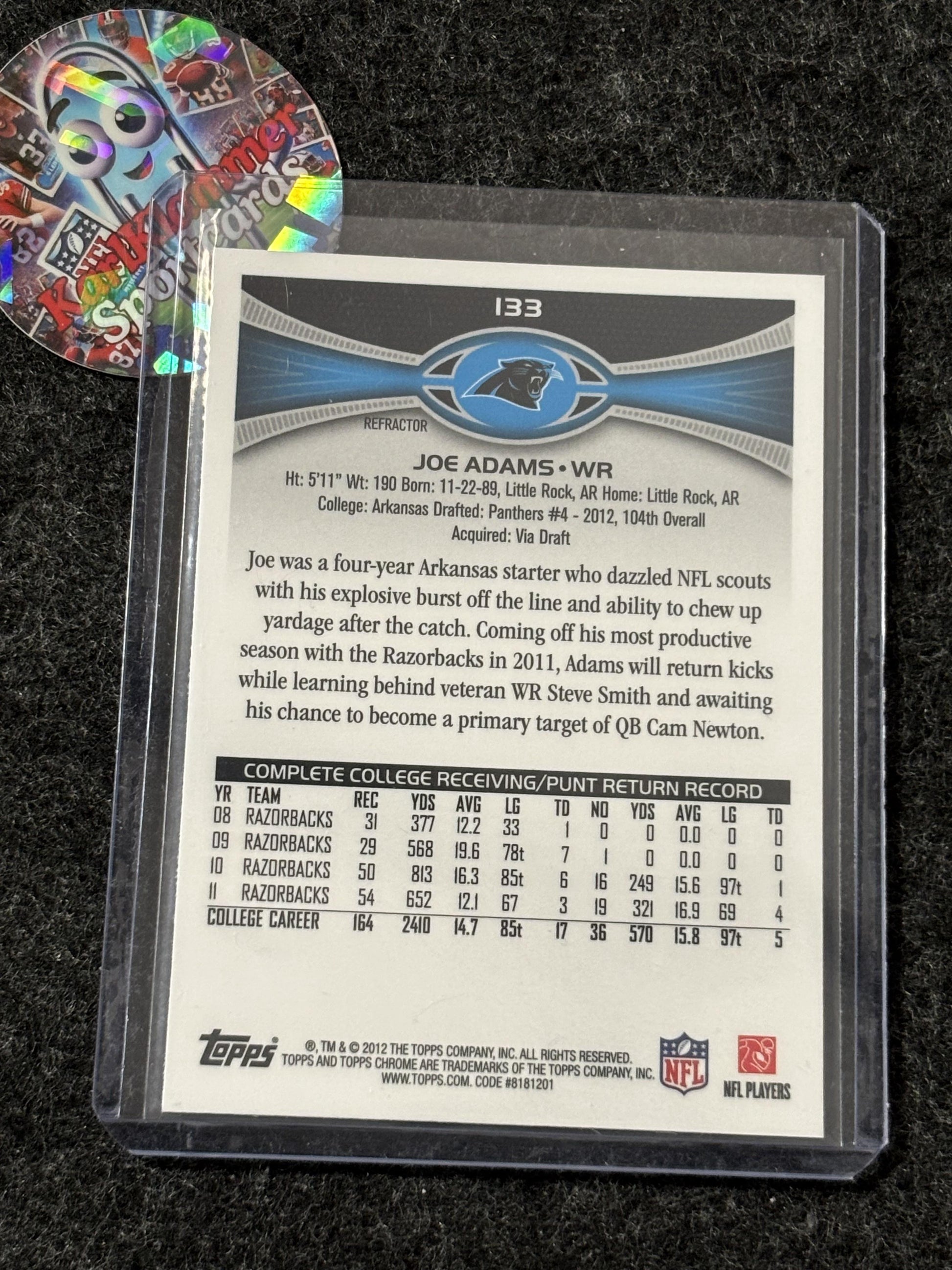2012 Topps Chrome #133 Joe Adams Refractors Carolina Panthers RC