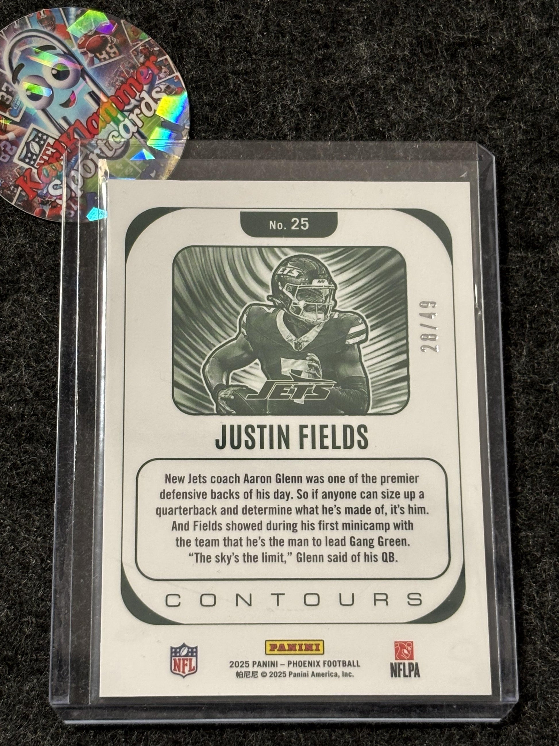 2025 Panini Phoenix #25 Justin Fields Contours Yellow Mojo Prizm #/49 New York Jets SN