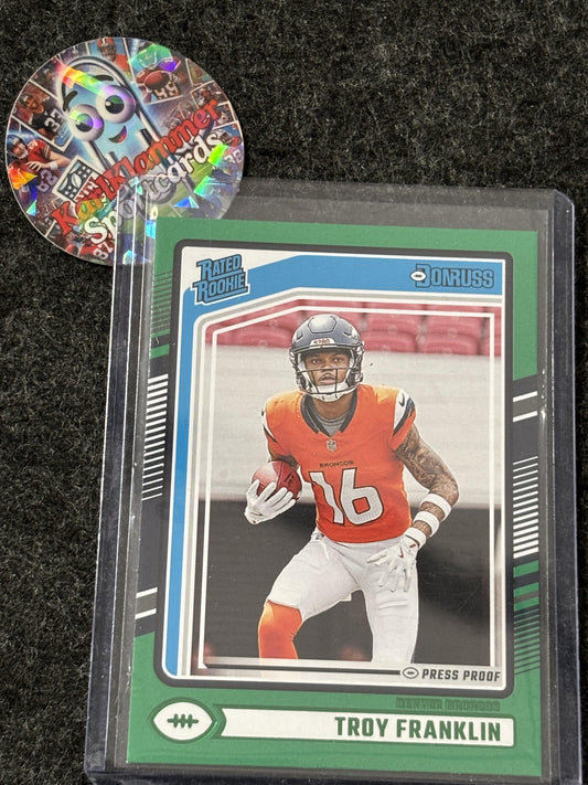 2024 Donruss #338 Troy Franklin Press Proof Green Denver Broncos RC