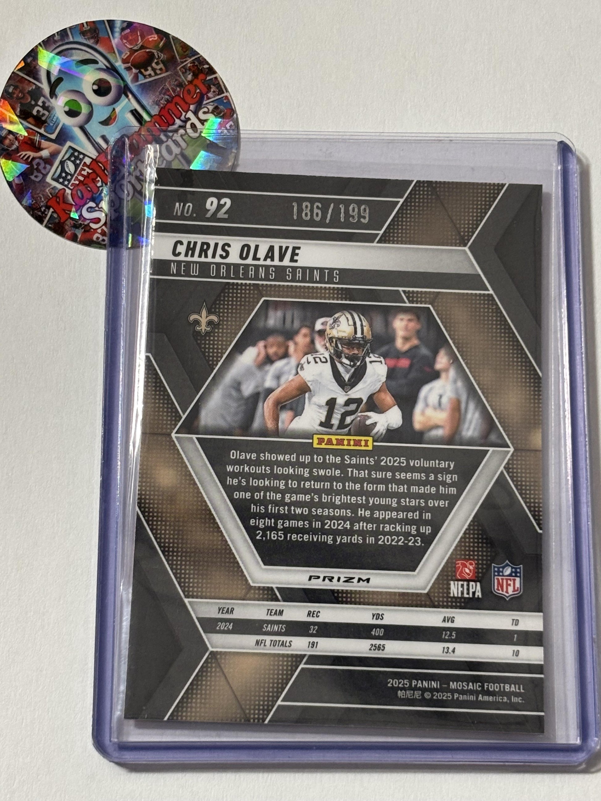 2025 Panini Mosaic #92 Chris Olave Mosaic Orange #/199 New Orleans Saints SN