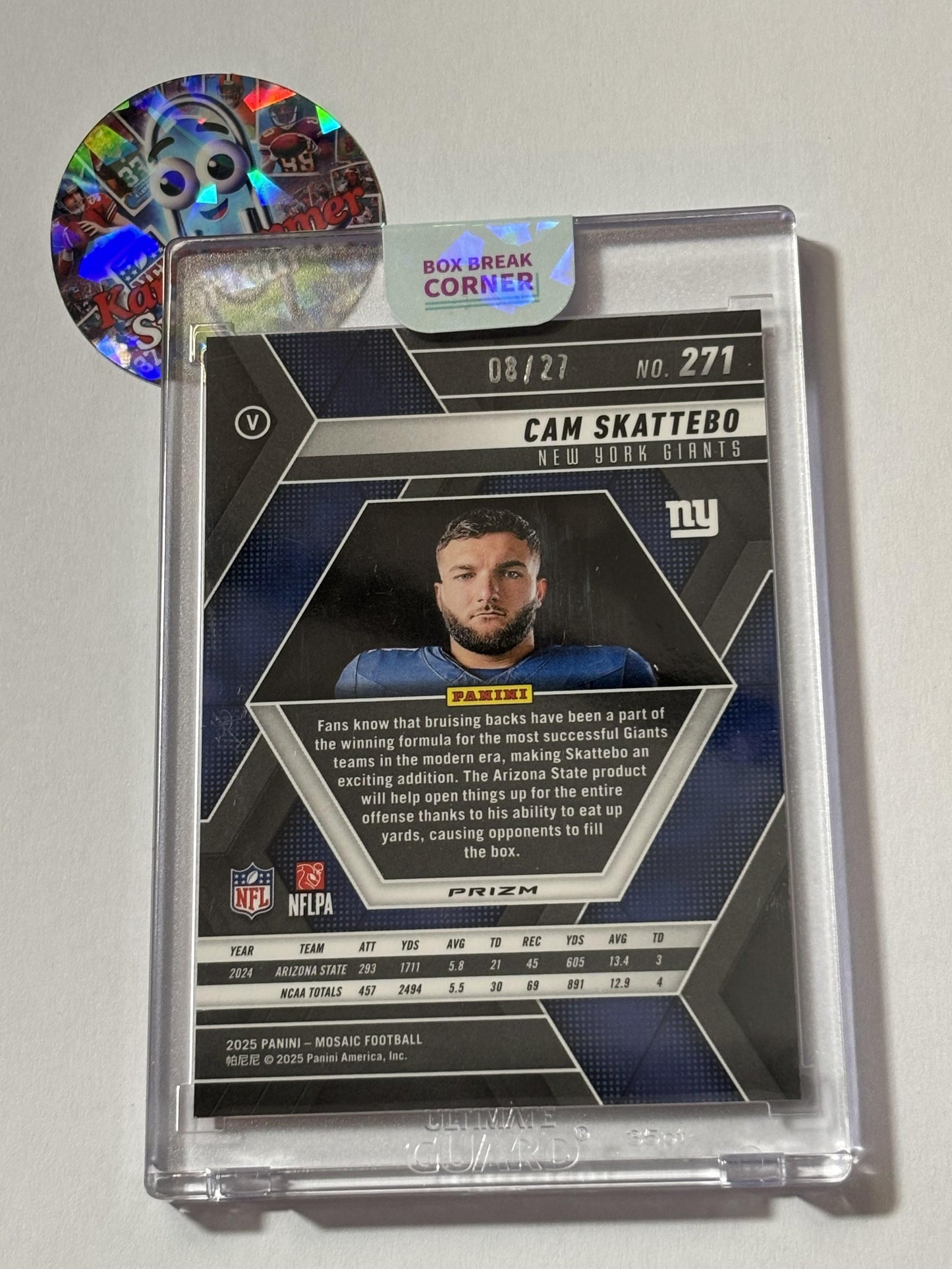 2025 Panini Mosaic #271 Cam Skattebo Mosaic Red Wave #/27 New York Giants SN,RC