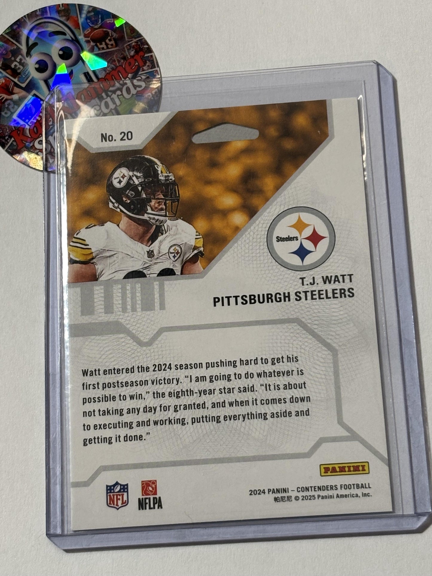 2024 Panini Contenders #20 T.J. Watt Hall Pass Pittsburgh Steelers