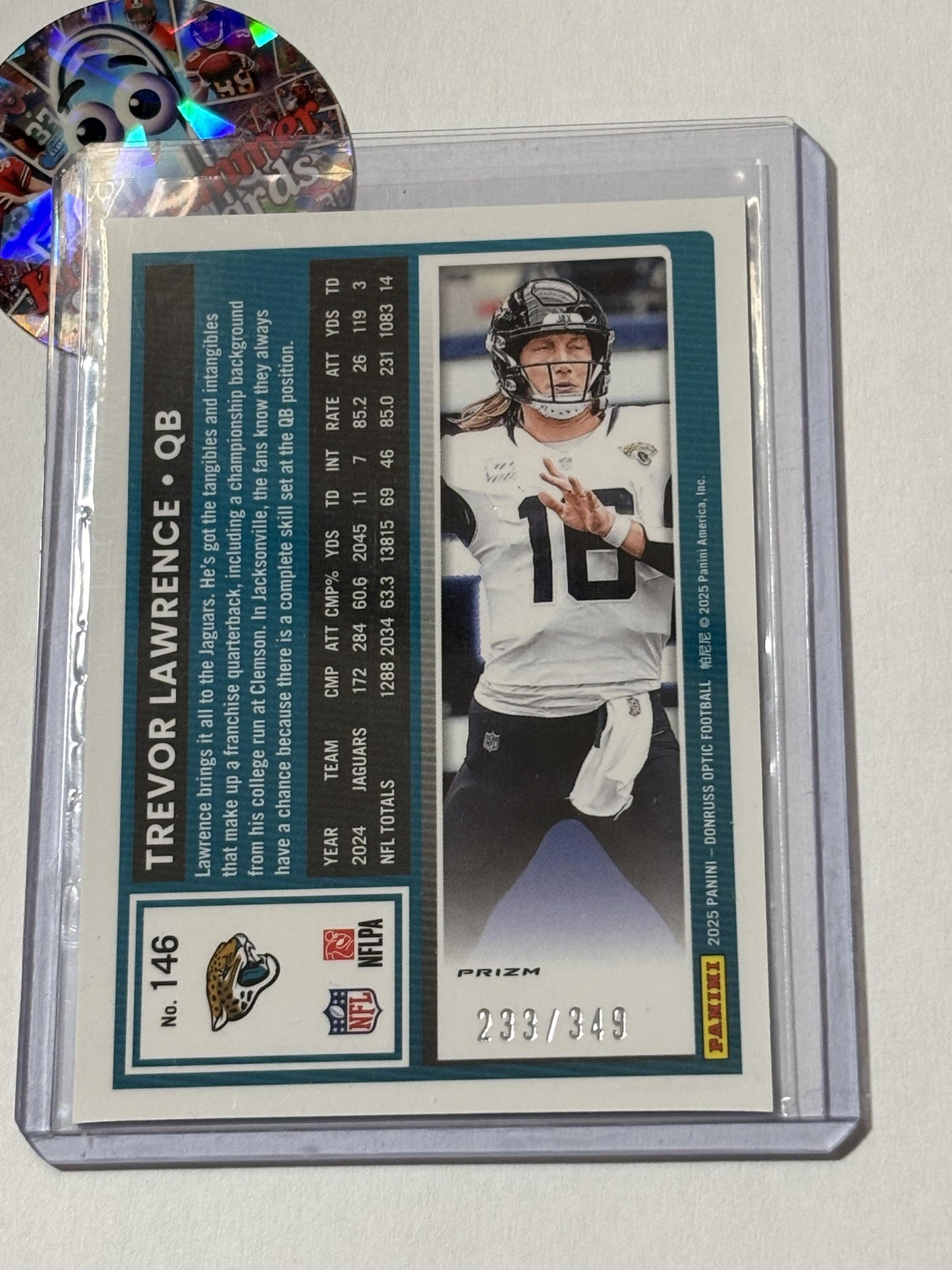 2025 Donruss Optic #146 Trevor Lawrence Aqua #/349 Jacksonville Jaguars SN