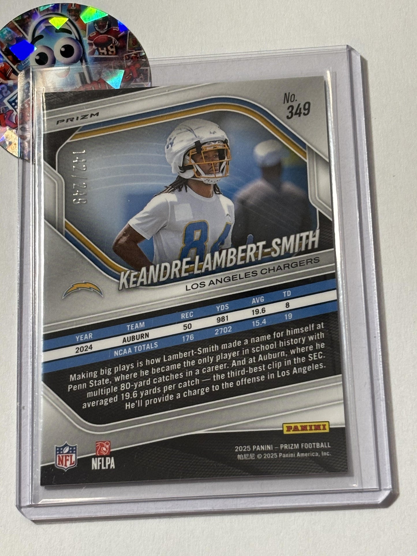 2025 Panini Prizm #349 KeAndre Lambert-Smith Orange #/249 Los Angeles Chargers SN