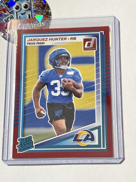 2025 Donruss #352 Jarquez Hunter Press Proofs Purple Los Angeles Rams RC