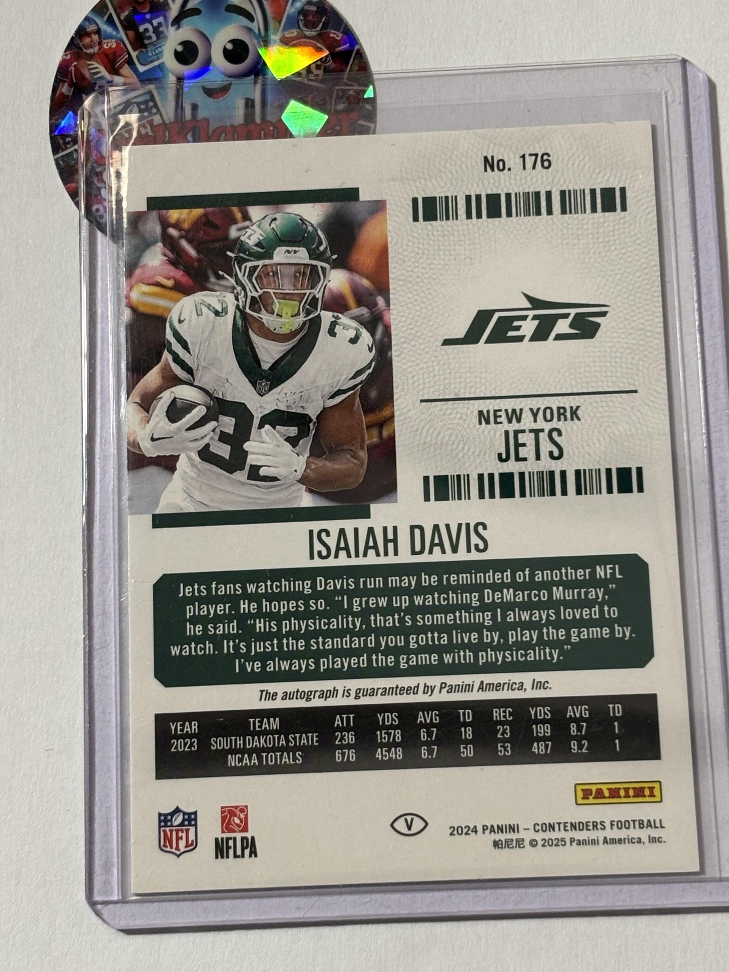 2024 Panini Contenders #176 Isaiah Davis Conference Ticket #/75 New York Jets SN,RC,AU