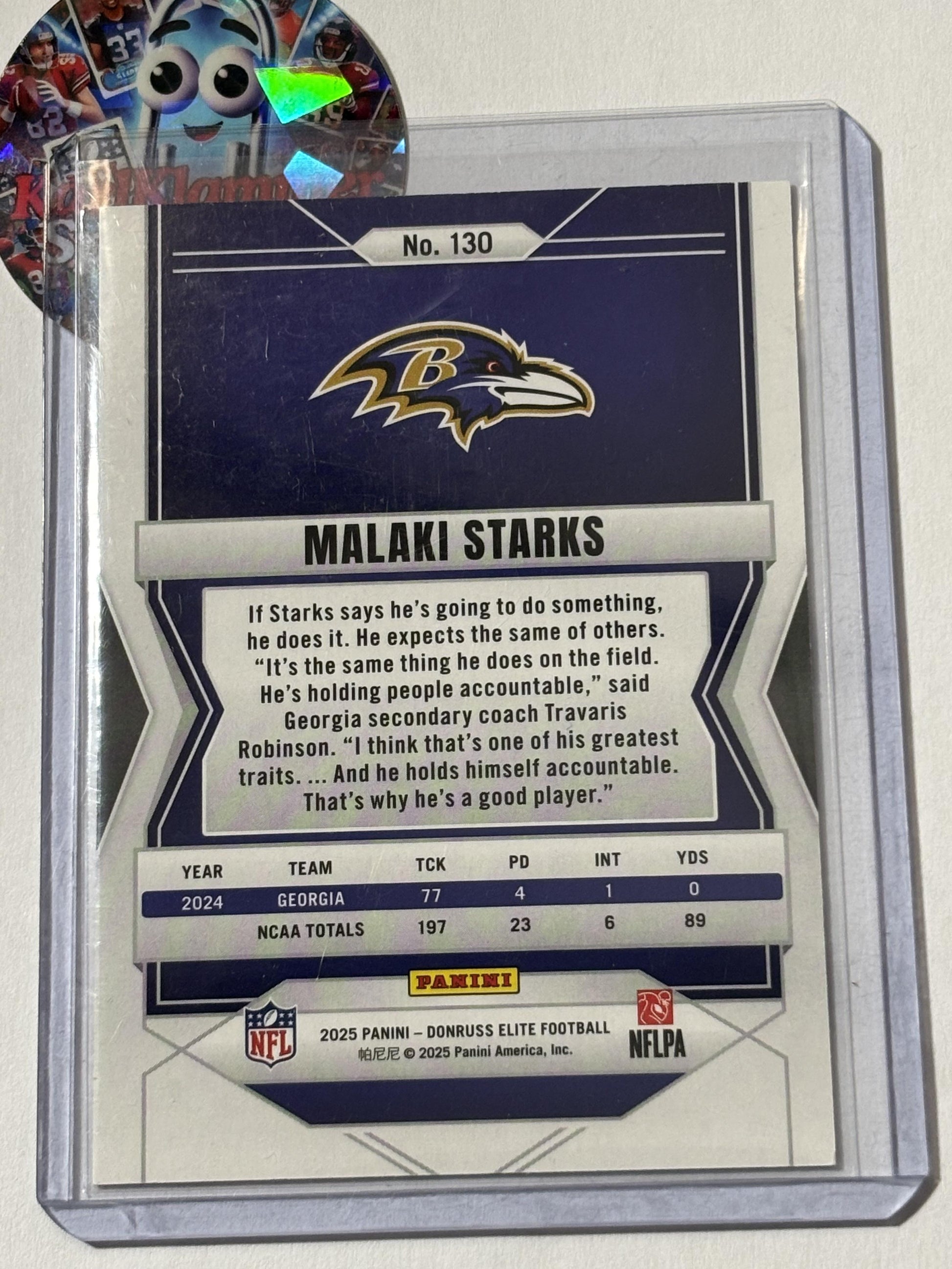2025 Donruss Elite #130 Malaki Starks Orange #/199 Baltimore Ravens SN,RC
