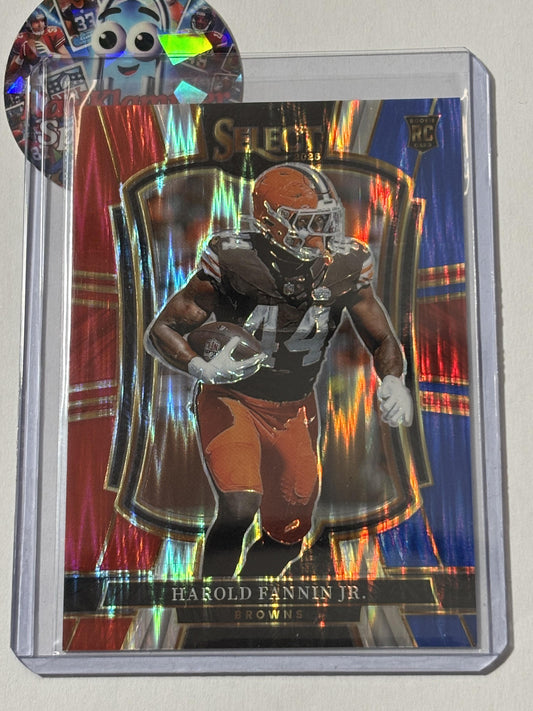 2025 Panini Select #155 Harold Fannin Jr. Red and Blue Prizm Shock Cleveland Browns RC