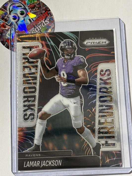 2025 Panini Prizm #22 Lamar Jackson Fireworks Baltimore Ravens