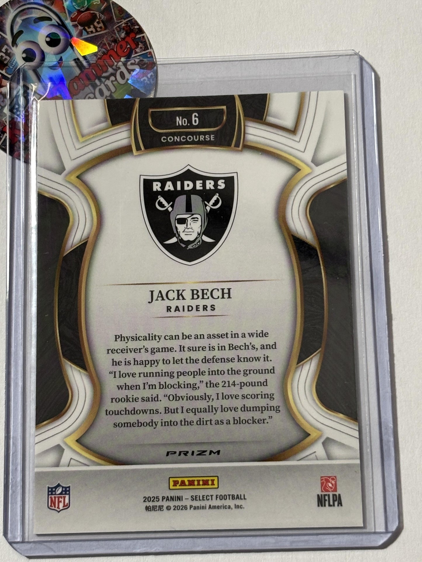 2025 Panini Select #6 Jack Bech Pink Prizm Shock Las Vegas Raiders RC