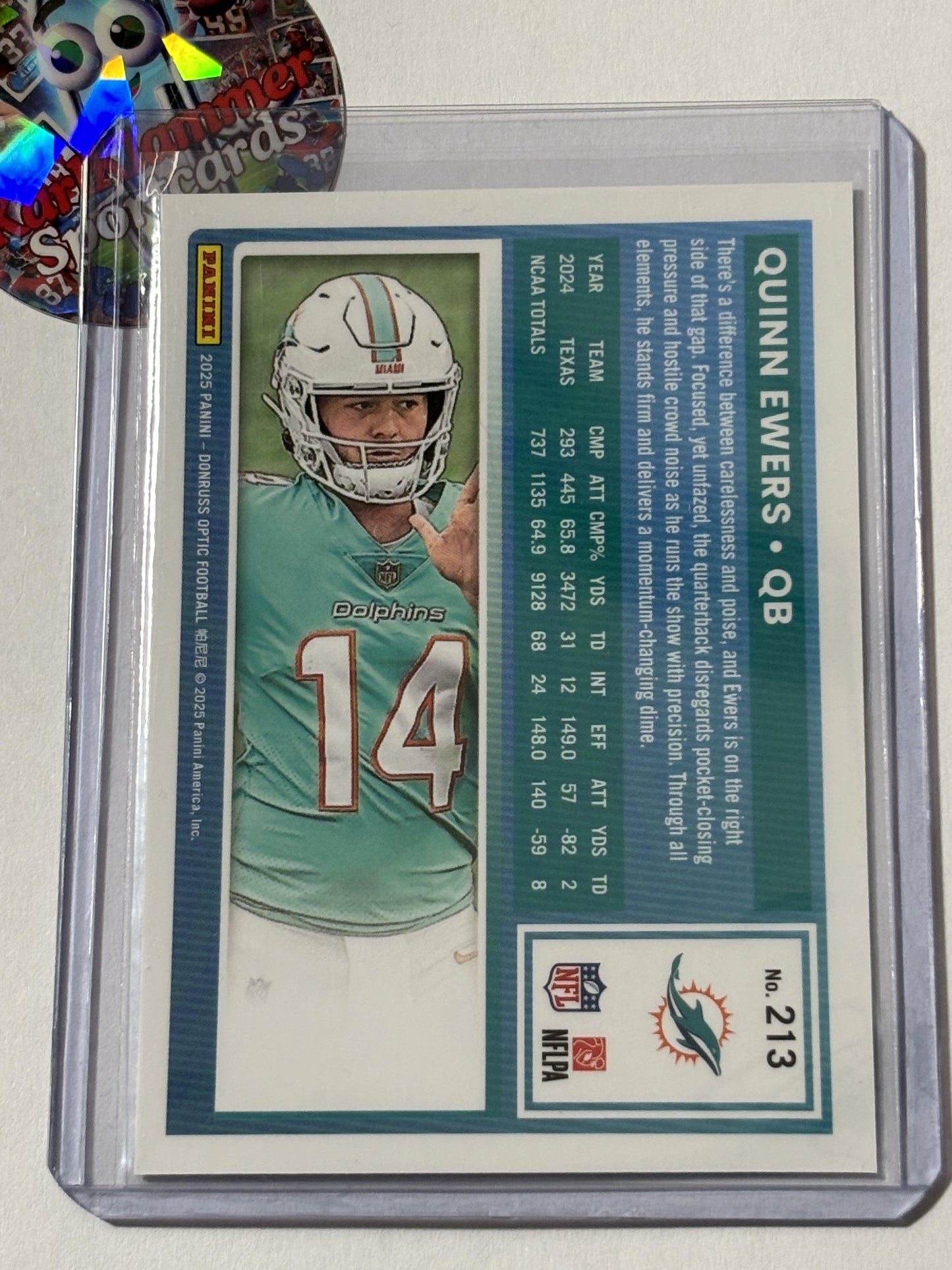 2025 Donruss Optic #213 Quinn Ewers Miami Dolphins RC
