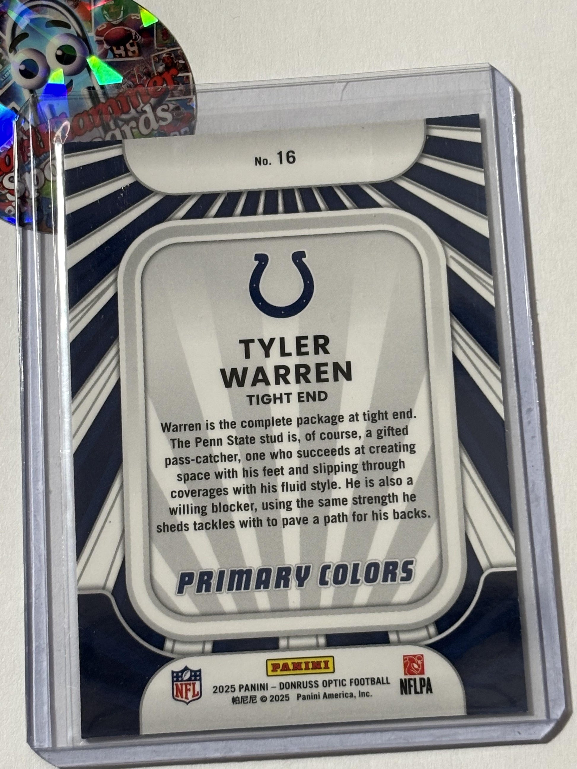 2025 Donruss Optic #16 Tyler Warren Rookie Primary Colors Indianapolis Colts