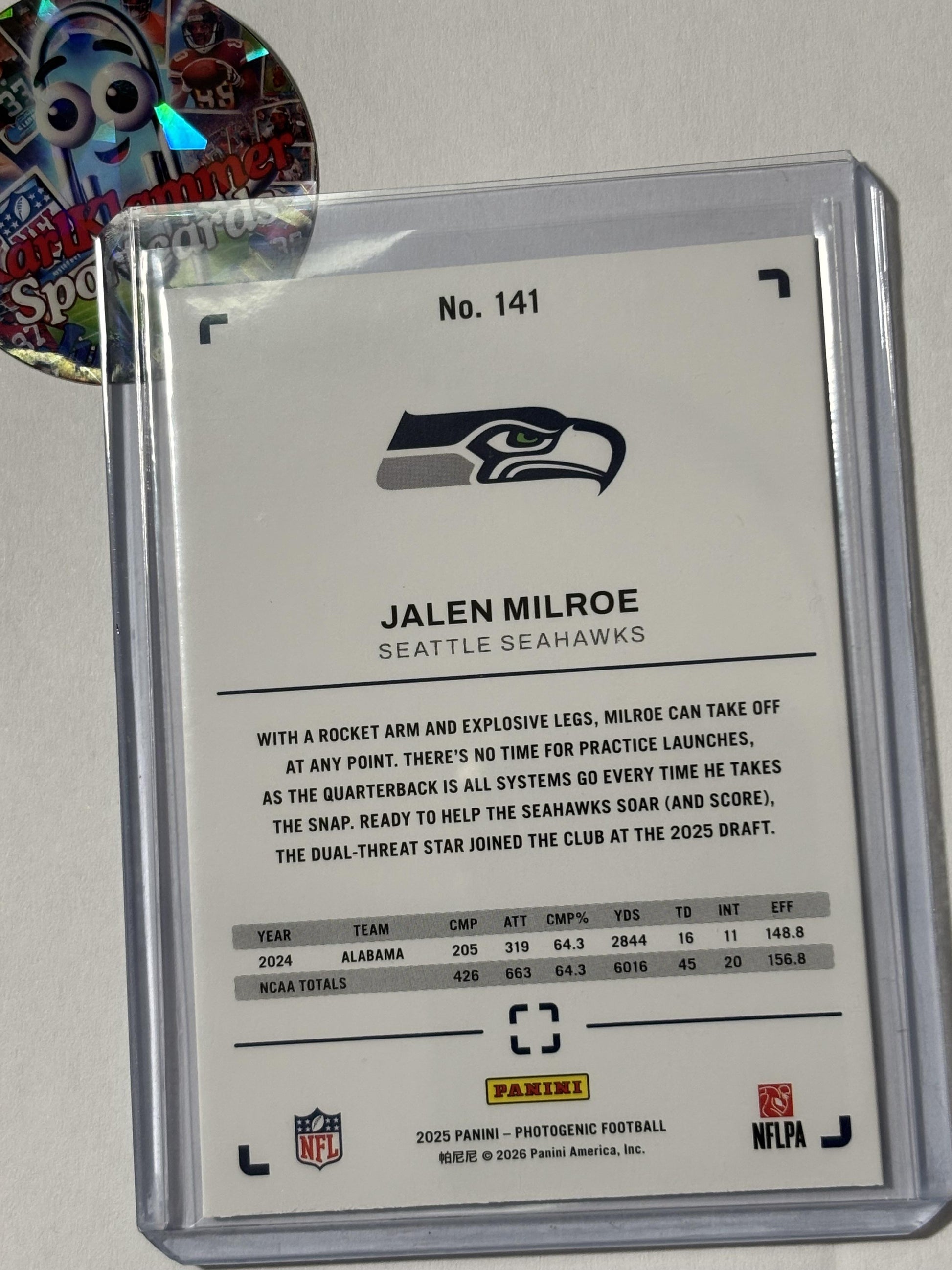 2025 Photogenic #141 Jalen Milroe Seattle Seahawks RC