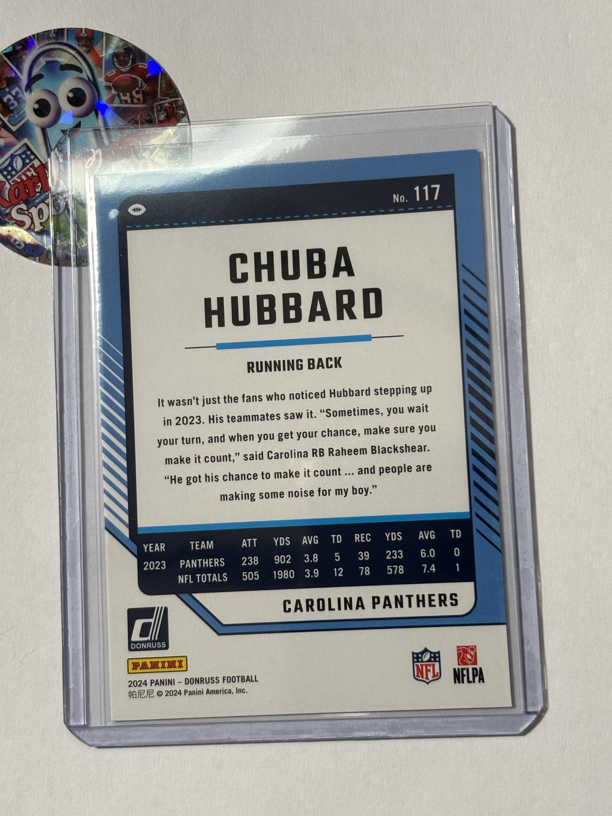 2024 Donruss #117 Chuba Hubbard Press Proof Purple Carolina Panthers