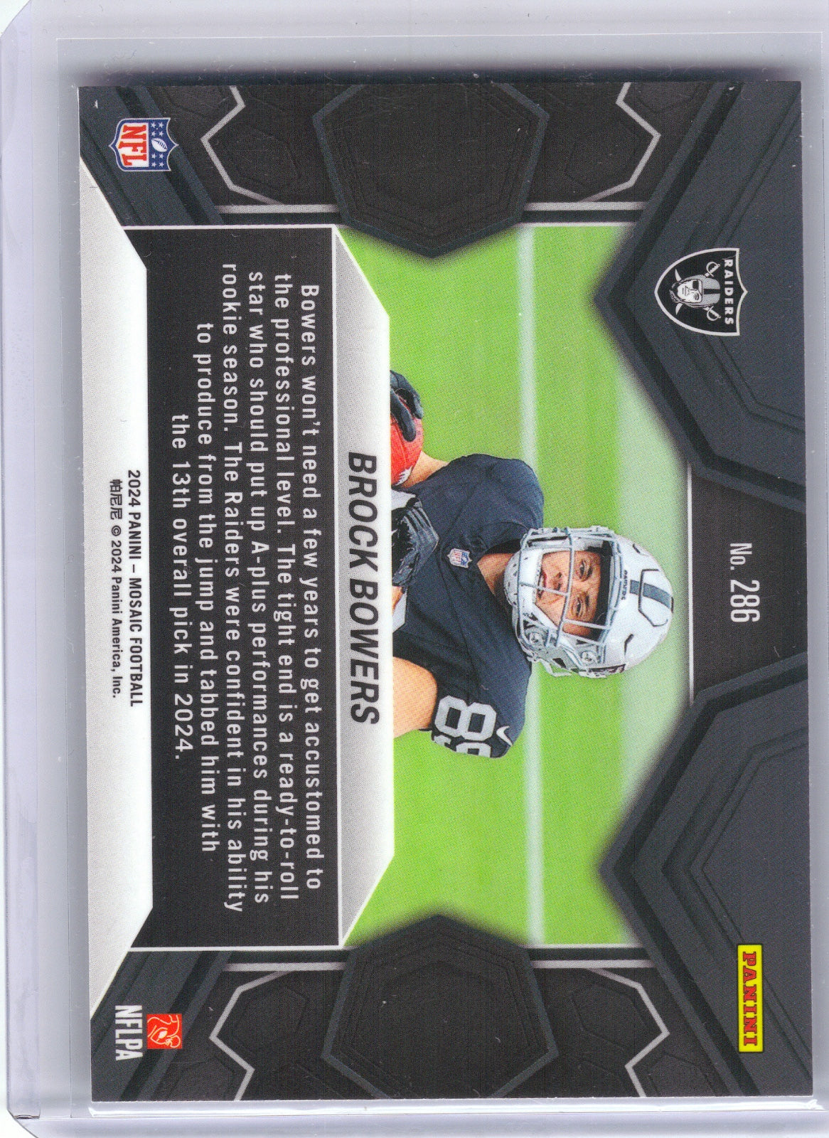 Brock Bowers Las Vegas Raiders 2024 Panini Mosaic #286 (Back)