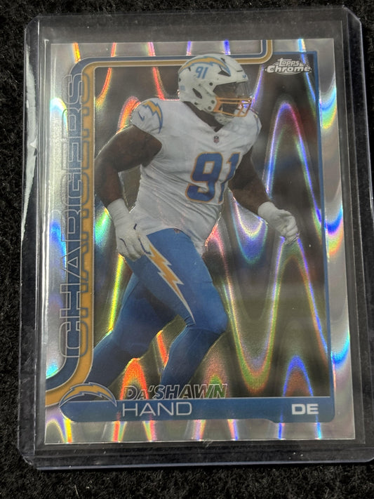 2025 Topps Chrome Football #164 Da'Shawn Hand RayWave Refractor Los Angeles Chargers
