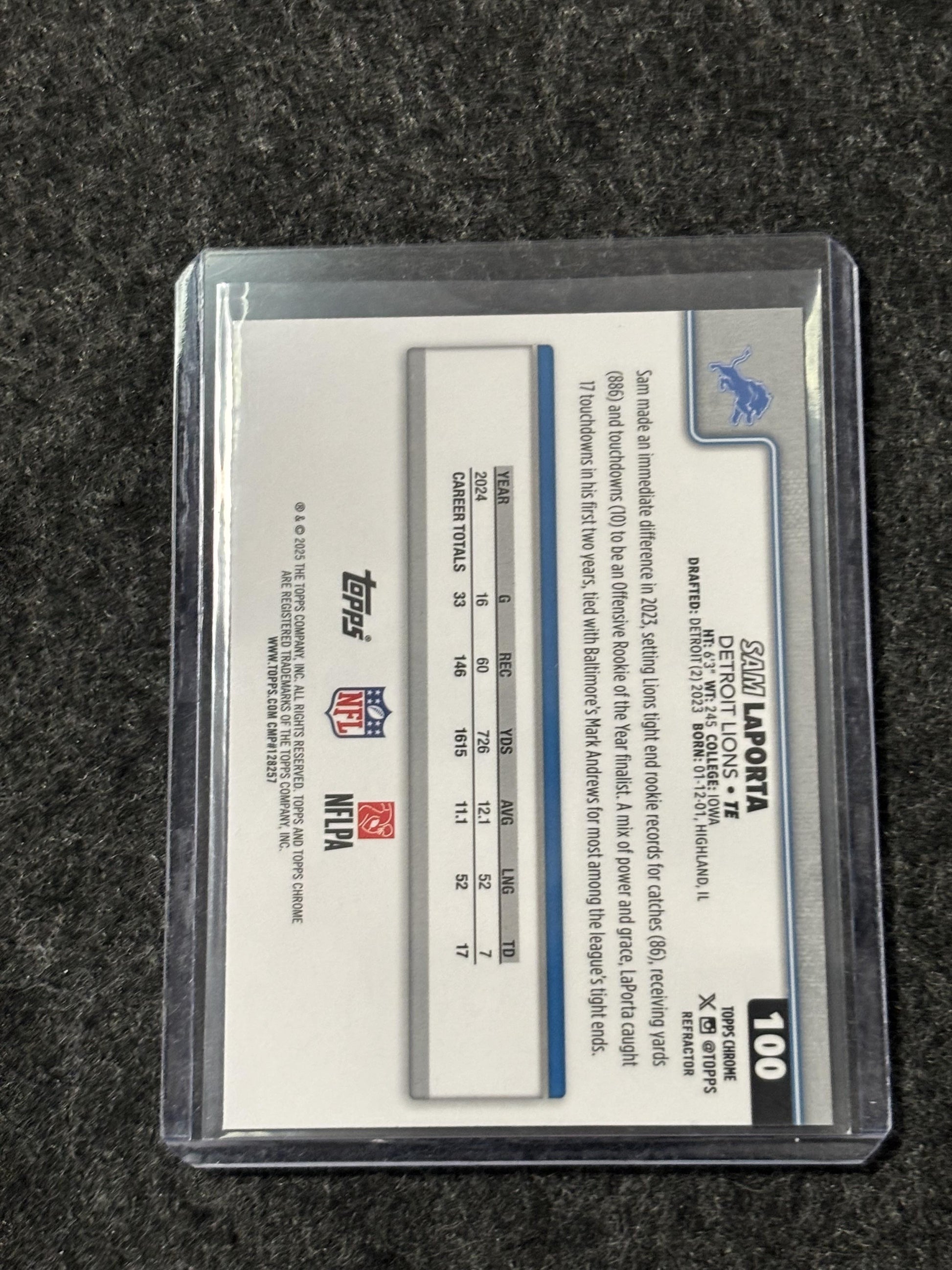2025 Topps Chrome Football #100 Sam LaPorta Refractor Detroit Lions