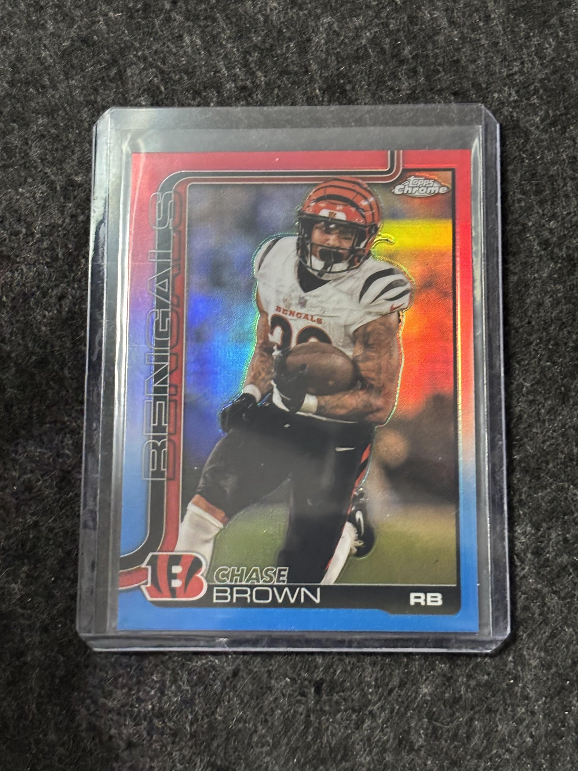 2025 Topps Chrome Football #62 Chase Brown Red, White, and Blue Refractor Cincinnati Bengals
