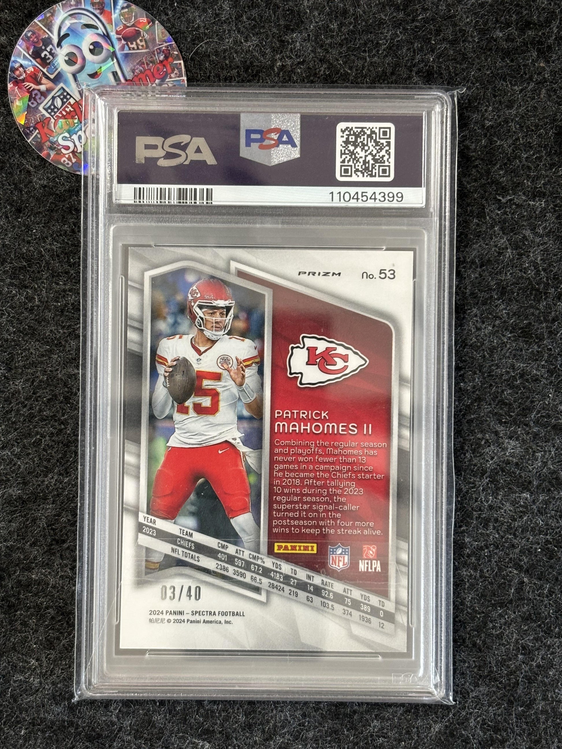 2024 Panini Spectra #53 Patrick Mahomes II Astral PSA 10 #/40 Kansas City Chiefs SN