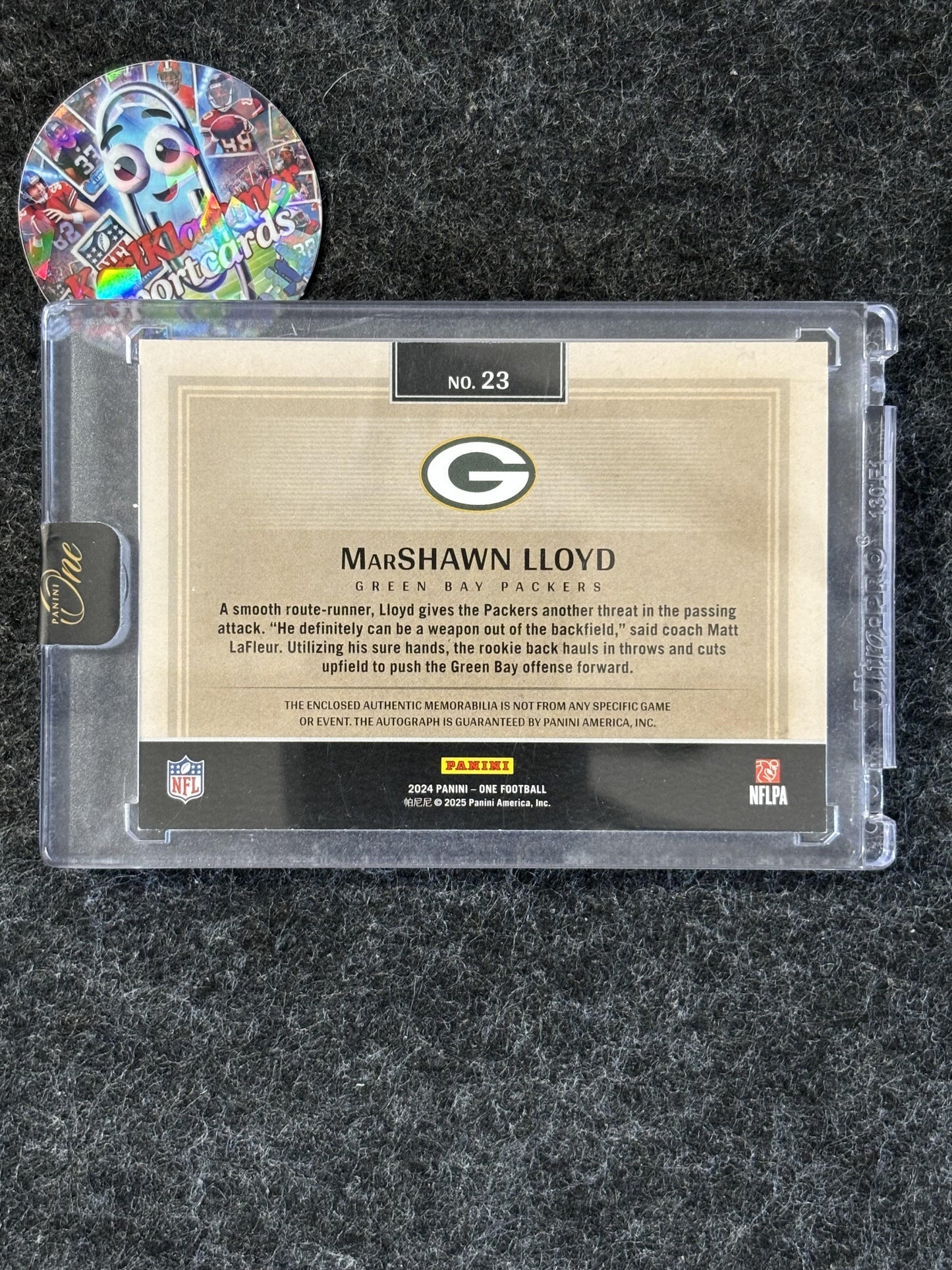 2024 Panini One #23 MarShawn Lloyd #/199 Green Bay Packers SN,RC,MEM,AU