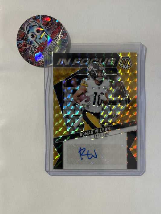 2025 Panini Mosaic #IFS-RWN Roman Wilson In Focus Signatures Choice Black Gold #/8 Pittsburgh Steelers SN,AU