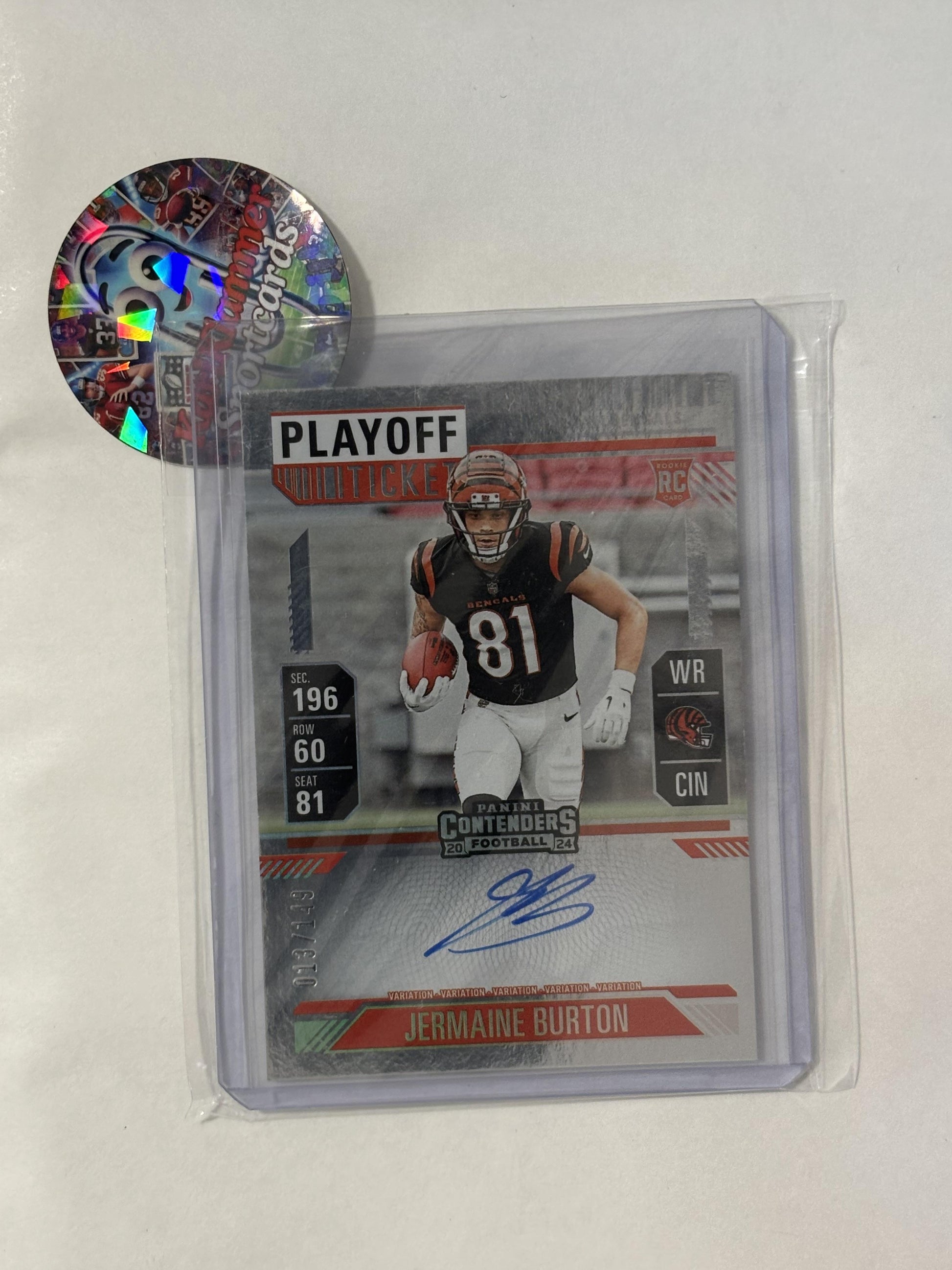 2024 Panini Contenders #135 Jermaine Burton Playoff Ticket #/149 Cincinnati Bengals SN,RC,AU