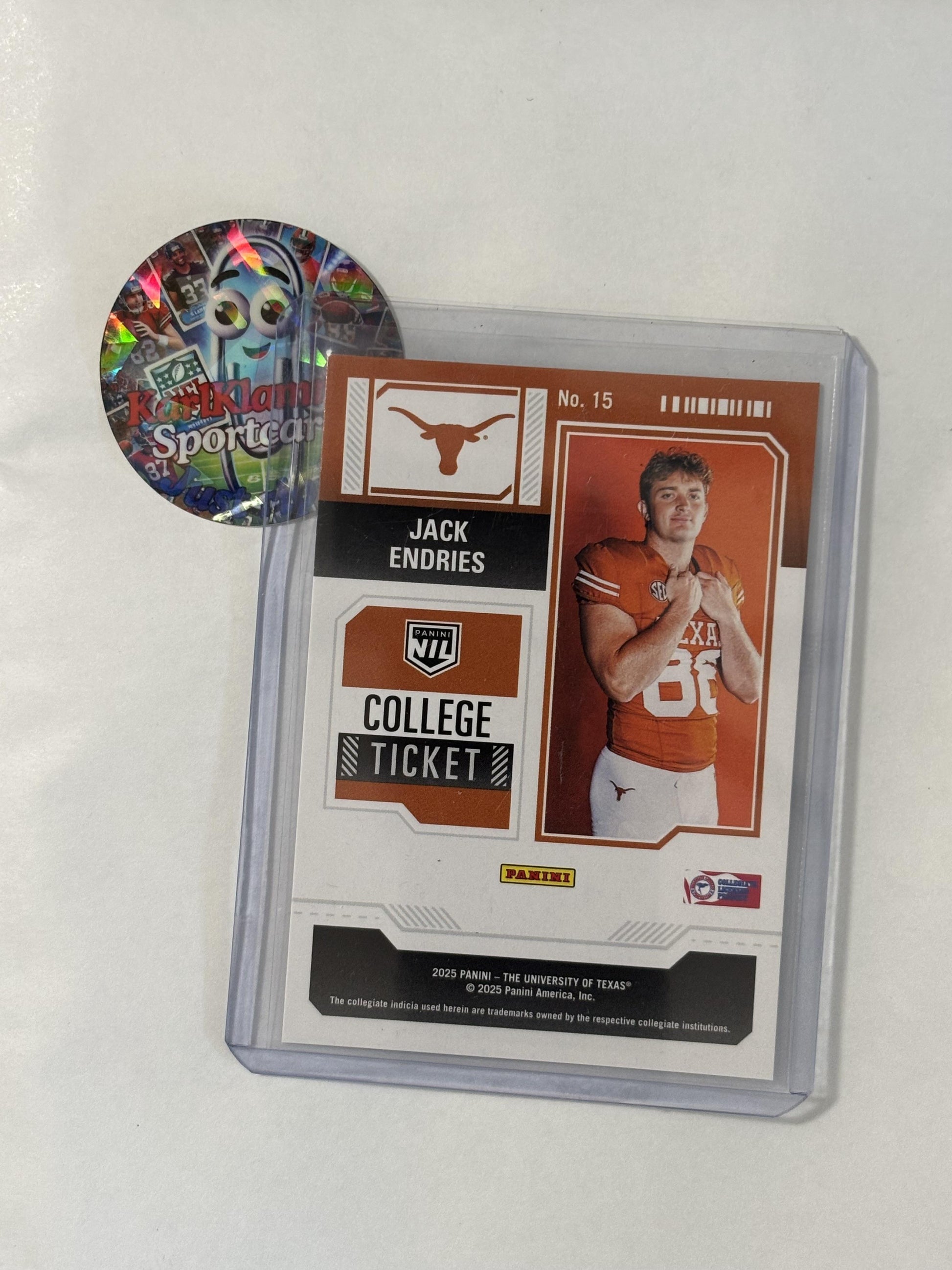 2025 Panini NIL Texas Longhorns #15 Jack Endries Panini Logo Texas Longhorns