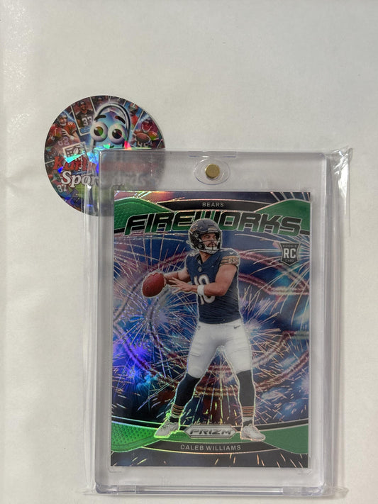 2024 Panini Prizm #25 Caleb Williams Fireworks Green Prizm Chicago Bears