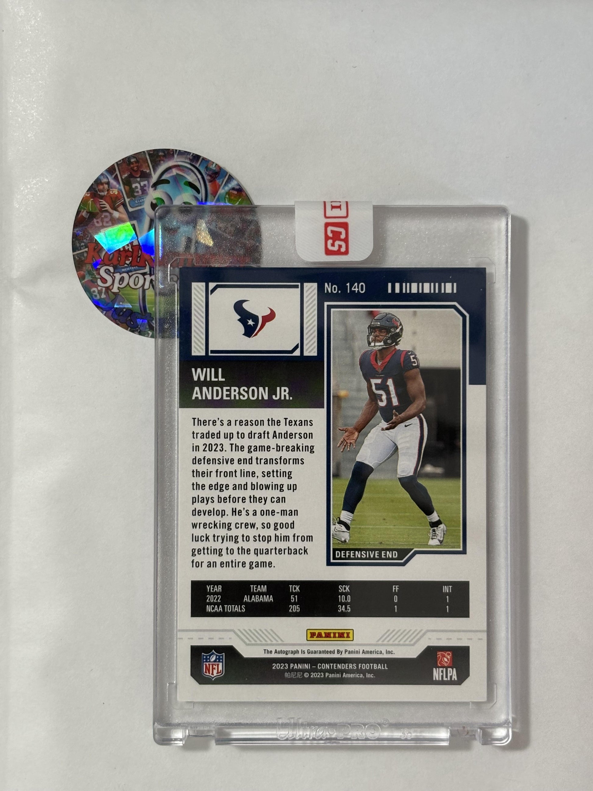 2023 Panini Contenders #140 Will Anderson Jr. Houston Texans RC,AU